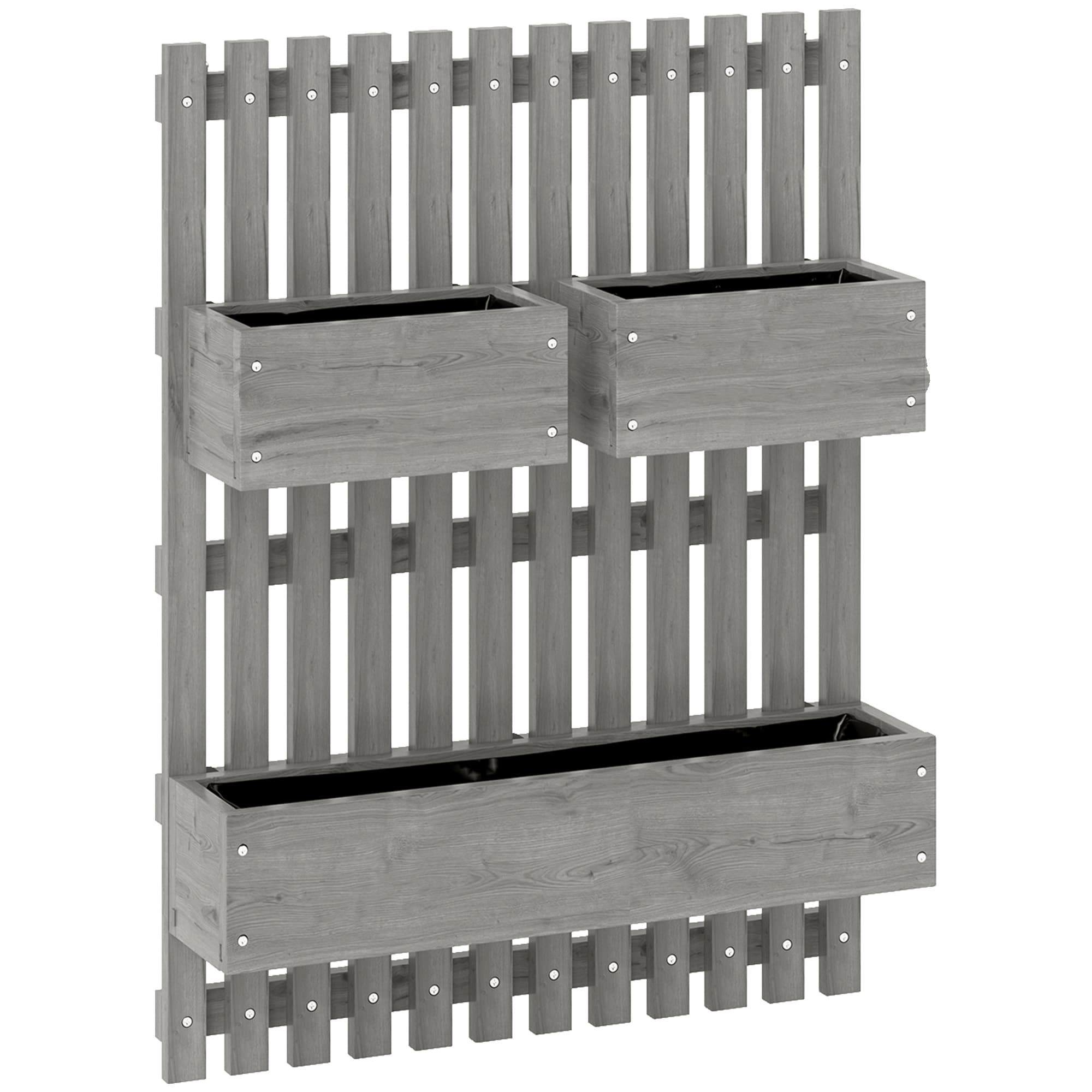 Outsunny Jardinière murale potager avec 3 bacs en bois massif amovibles, tissu non tissé, 60 x 16 x 80 cm gris