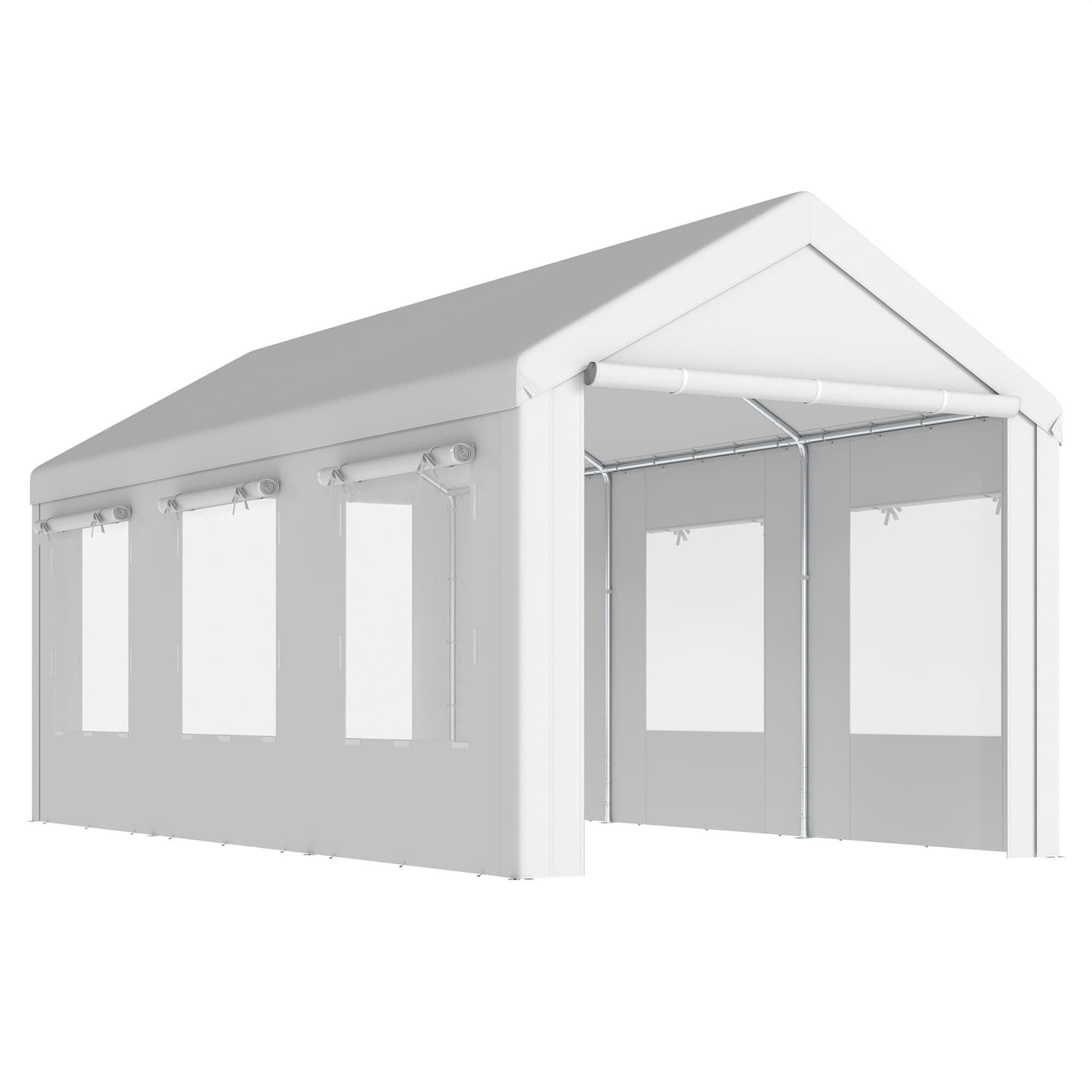 Outsunny Abri de Voiture Tente de Garage Protection UV30+ Hauteur Réglable 6 Fenêtres et Moustiquaire 3x6m Blanc