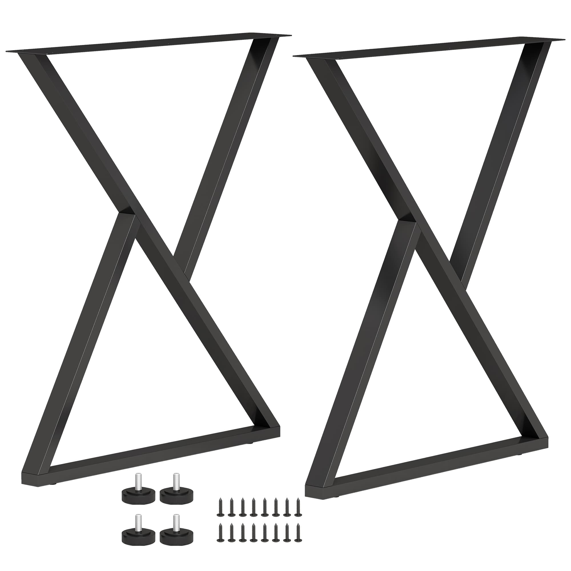 HOMCOM Pieds de table en acier, 60 x 72 cm, lot de 2 pieds de bureau en forme X avec patins réglables et vis, noir