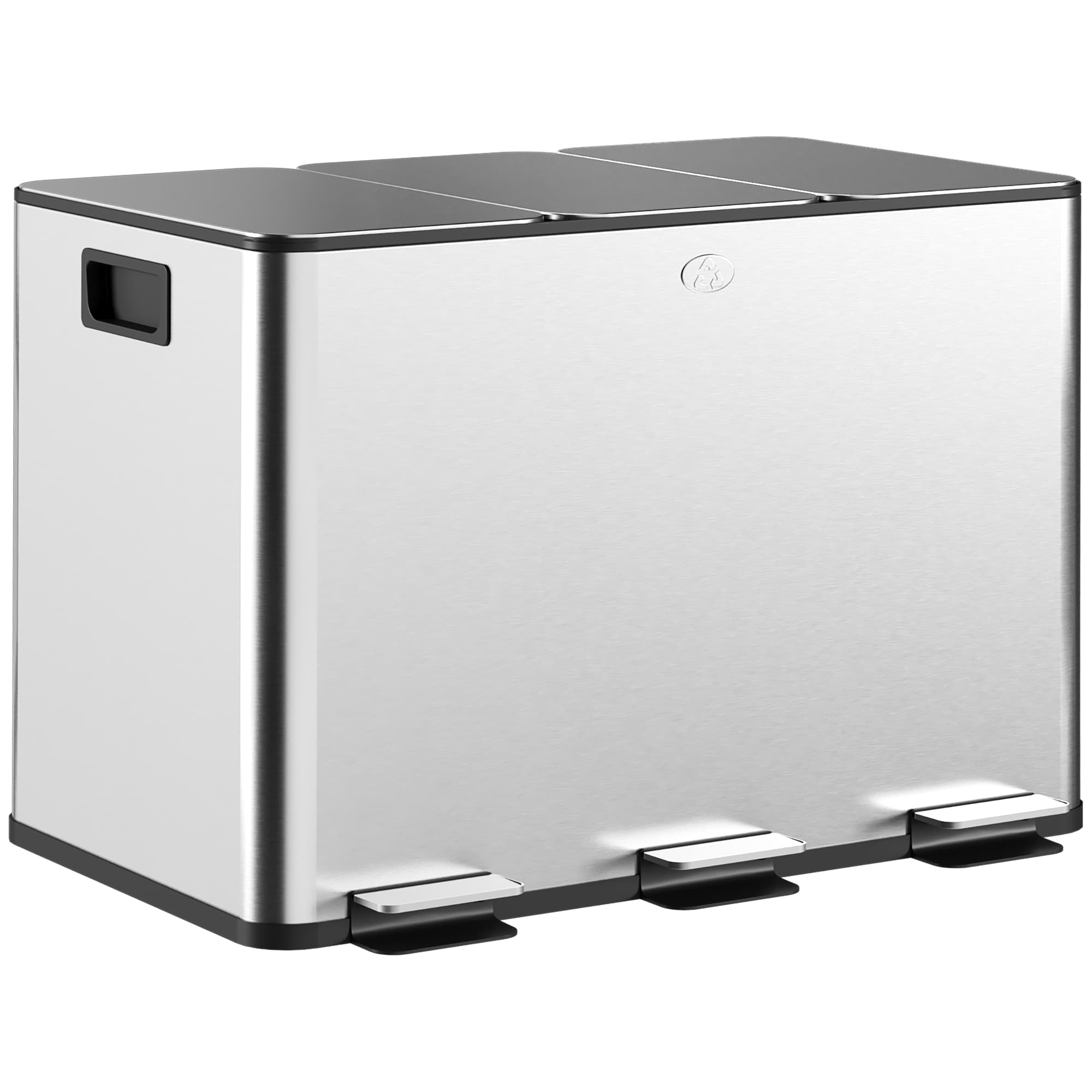 HOMCOM Poubelle de cuisine, poubelle tri sélectif, 3 compartiments de 10L, seaux intérieurs amovibles, 49,6x34,5x38,6cm, argent