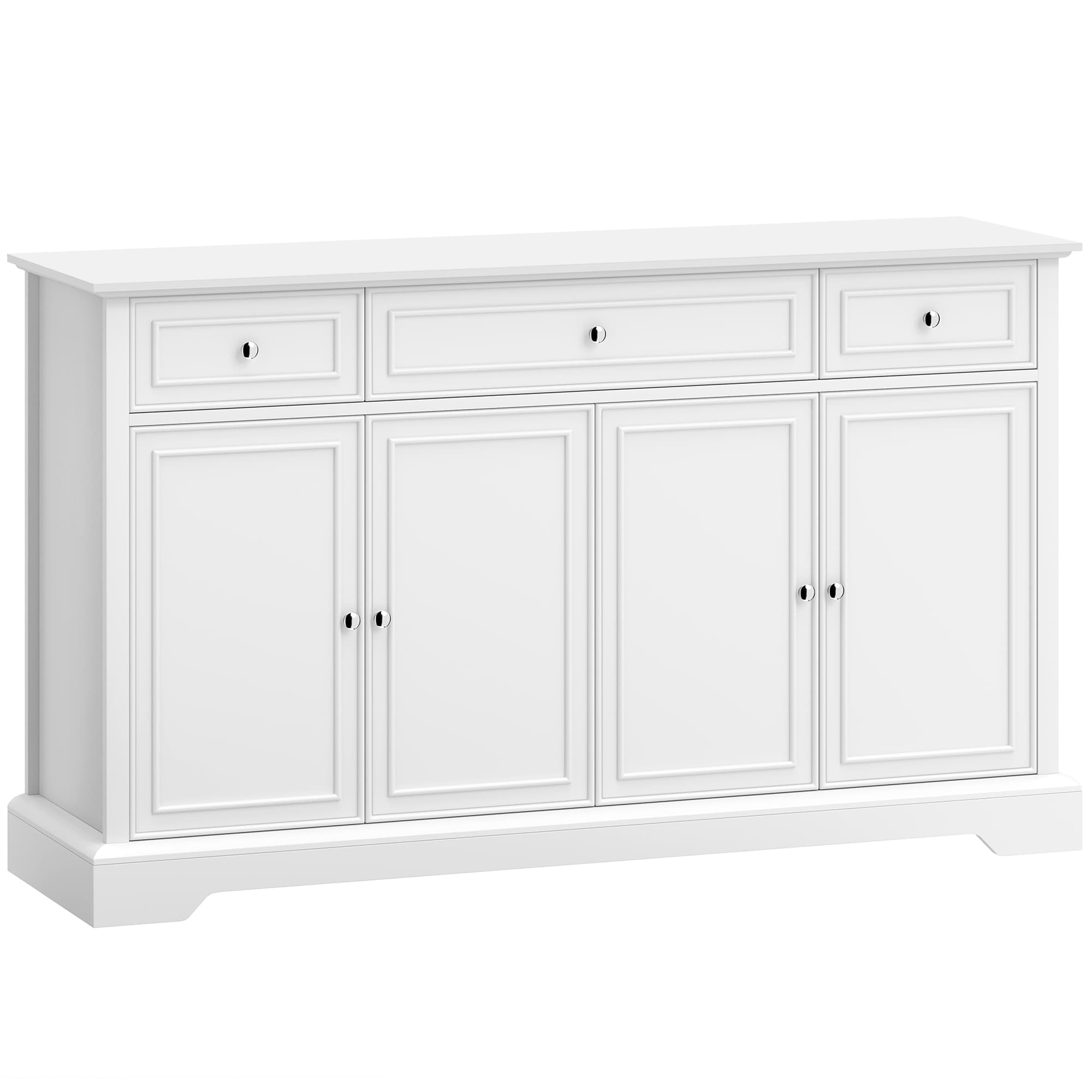 HOMCOM Buffet salon, meuble de rangement avec 3 tiroirs, 4 portes à fermeture douce et étagères réglables, blanc
