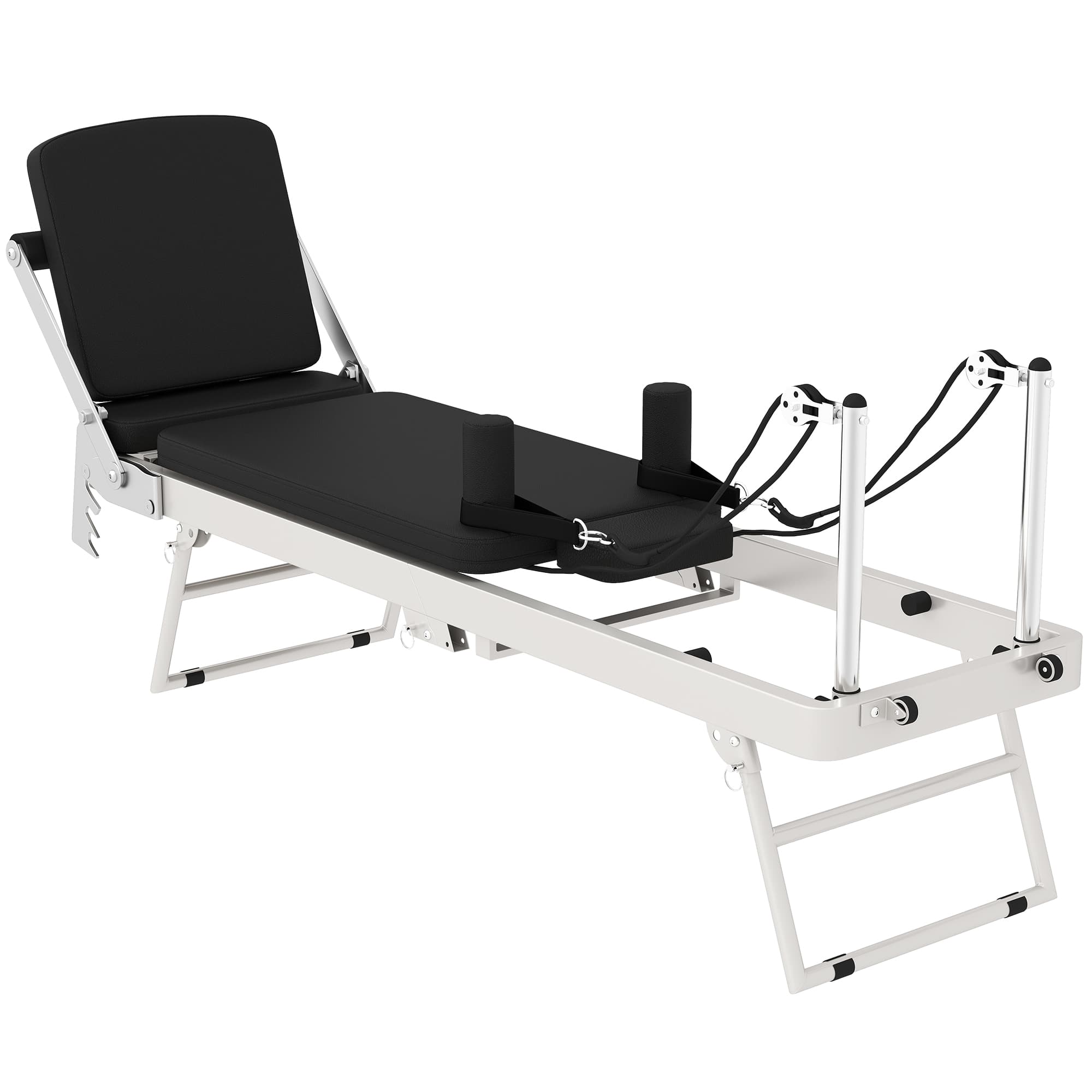 SPORTNOW Machine Reformer Pilates Pliable Système Hybride 4 Ressorts & 5 Cordes Silencieux Acier 195 x 56 x 88 cm Blanc