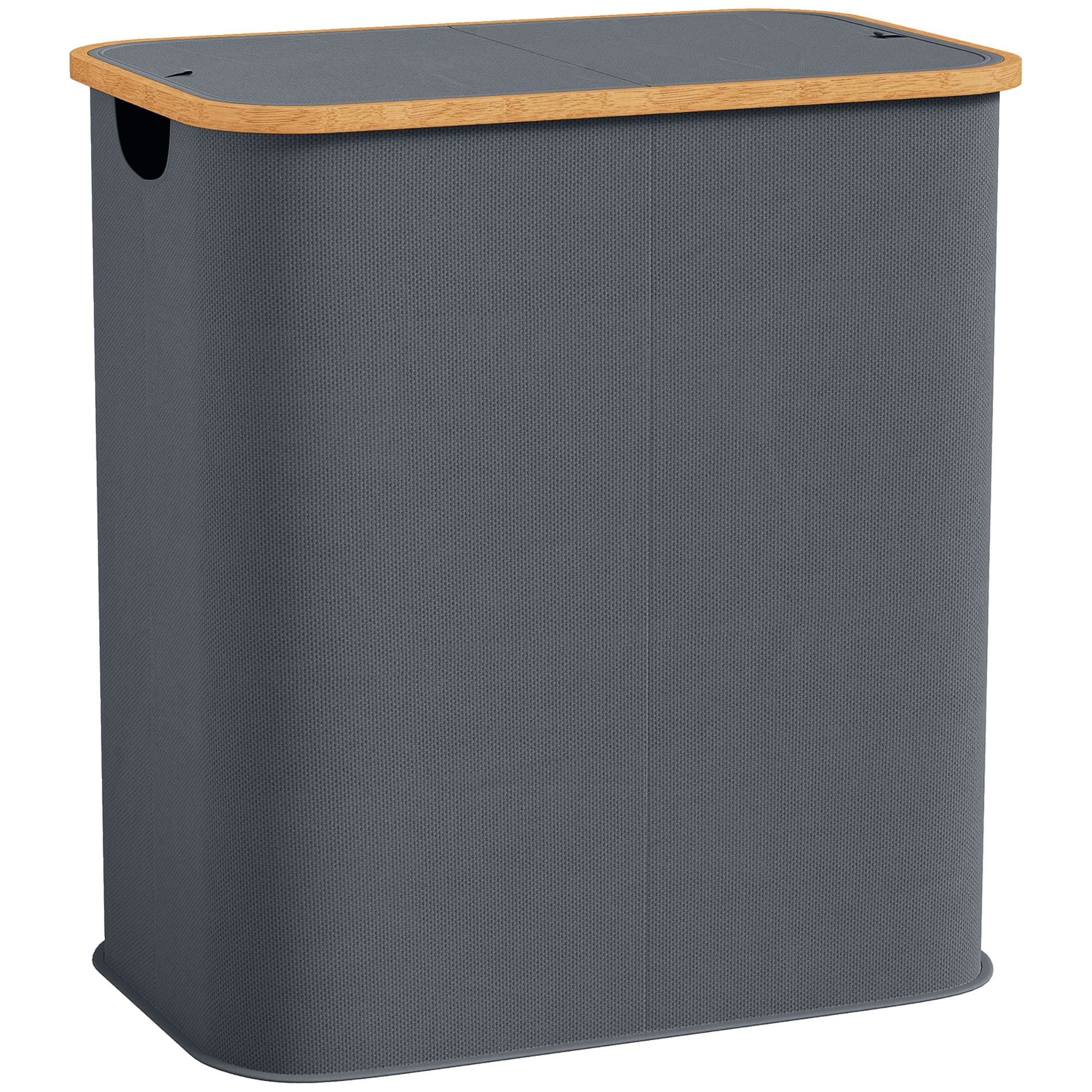 HOMCOM Panier à linge double pliable 80 L corbeille à linge sale avec couvercle, poignées rainurées, gris