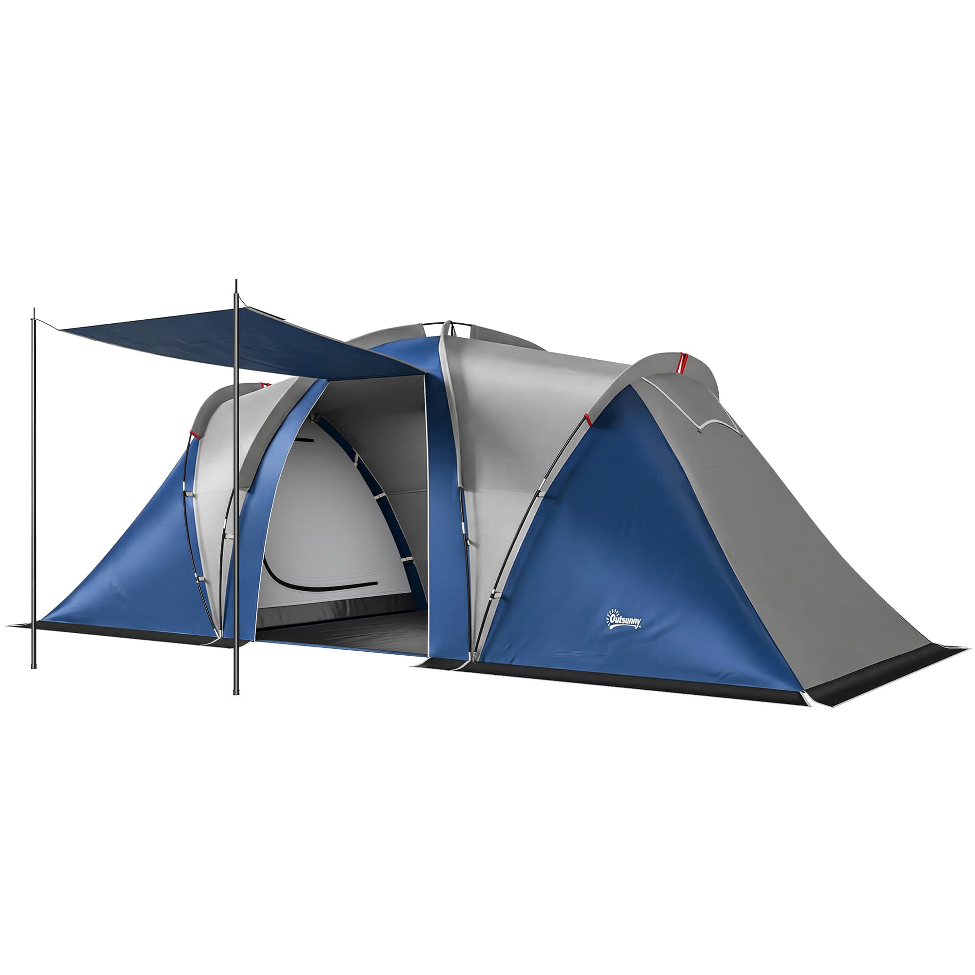 Outsunny Tente de Camping Double Couche Tunnel Familiale 4-5 Personnes 2 Chambres et Séjour pour 12 Personnes Bleu