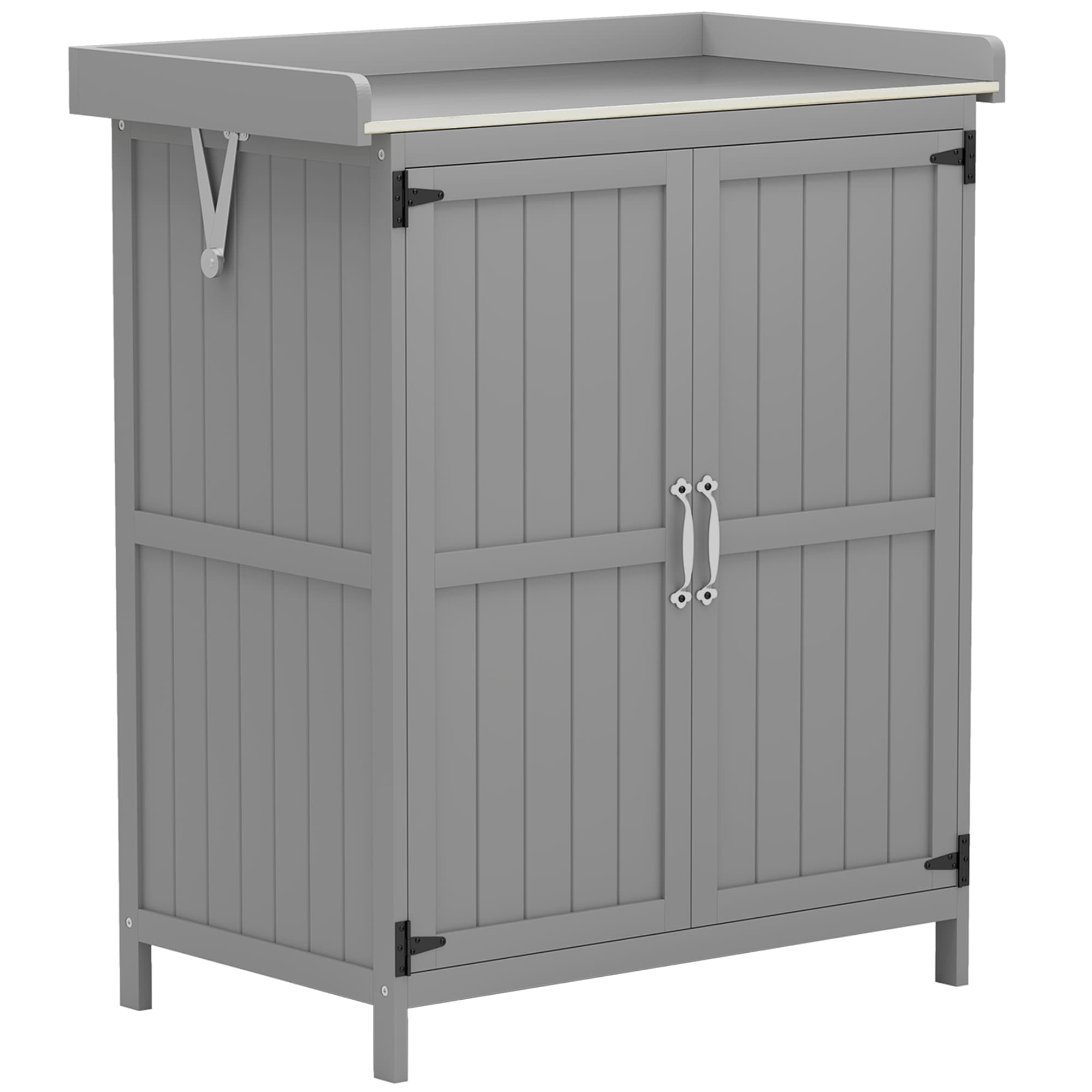Outsunny Armoire de jardin en bois abri de jardin avec 2 portes, toit à charnières et étagère, 74 x 43 x 88 cm, gris