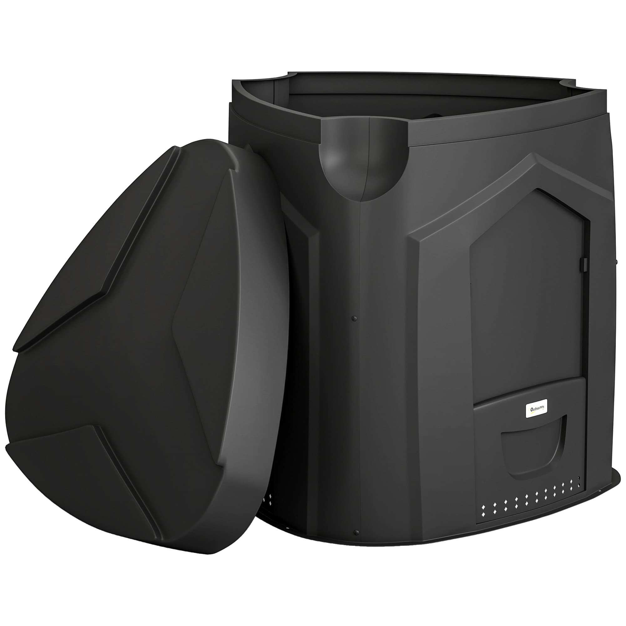 Outsunny Composteur de jardin, 240L, bac à compost extérieur, en polypropylène, 3 Portes, 66 Aérations, 78 x 75 x 78 cm, Noir