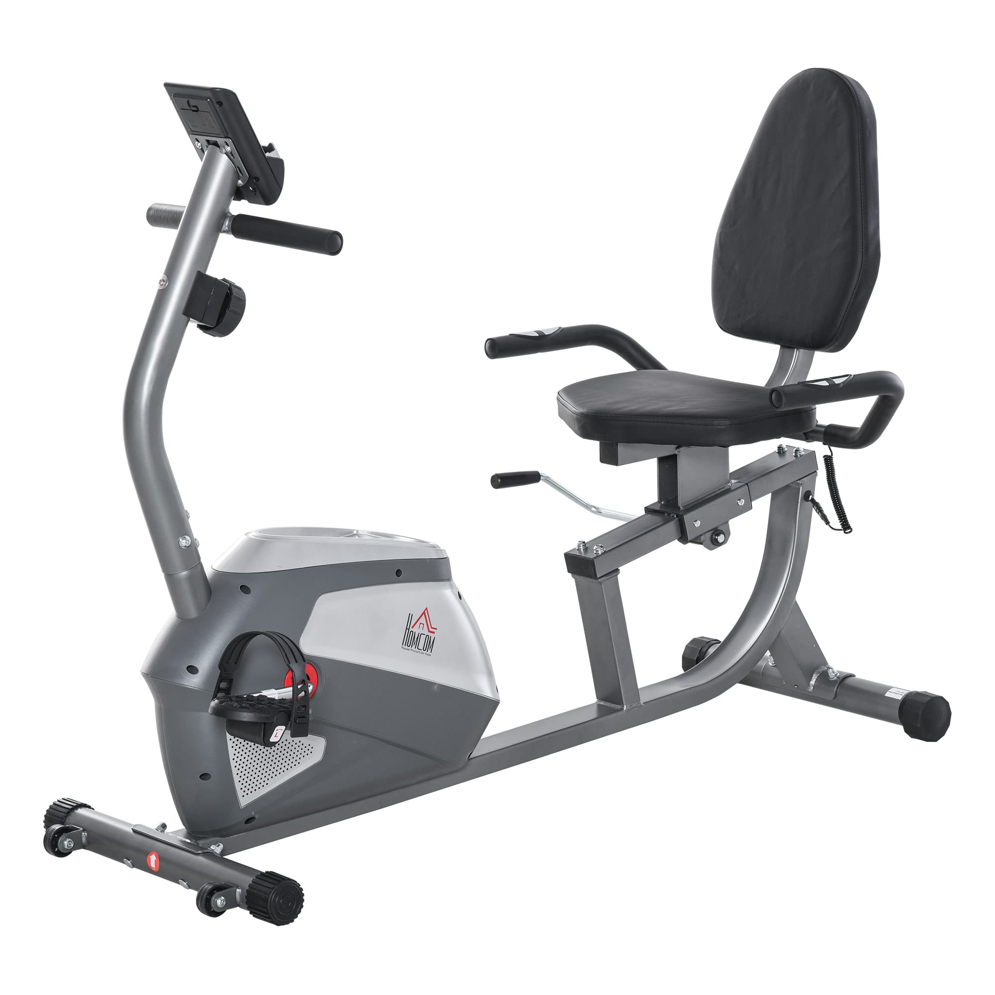 HOMCOM Vélo d'appartement semi-allongé vélo couché magnétique écran LCD multifonction siège réglable 8 niveaux de résistance