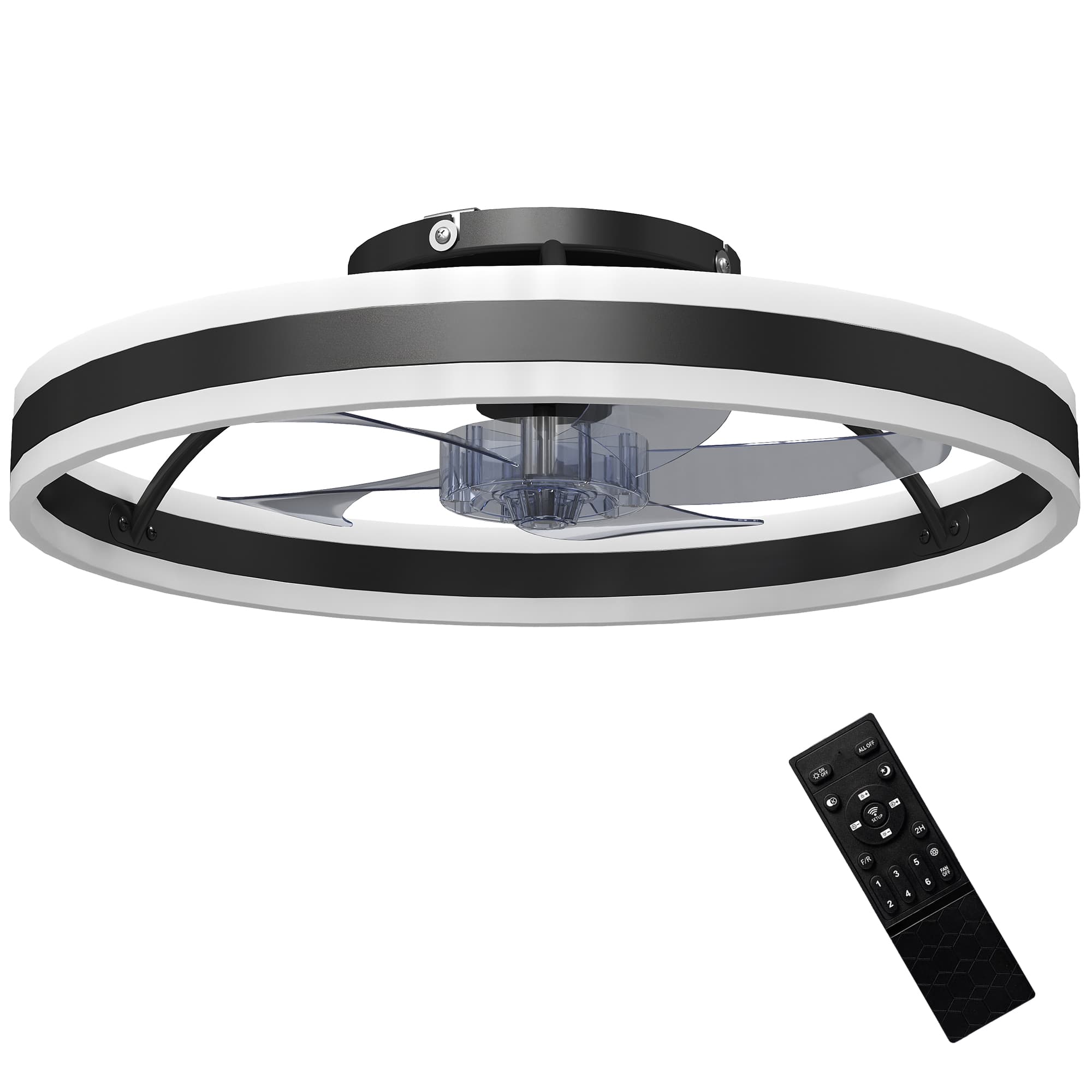 HOMCOM Ventilateur de plafond avec lumière et télécommande, plafonnier ventilateur 50 cm avec 6 vitesses, noir
