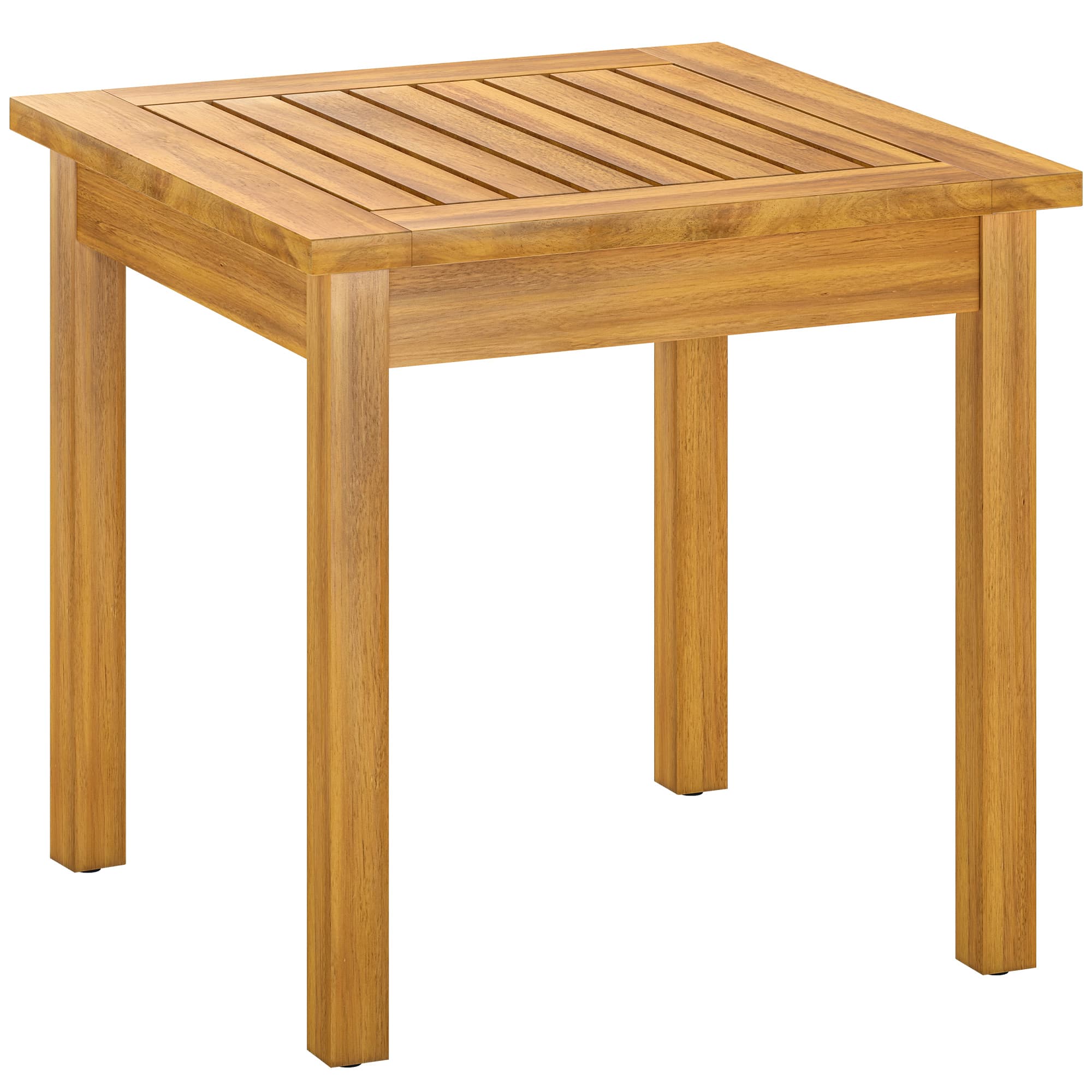 Outsunny Table Basse de Jardin Carrée en Bois d'acacia Massif, avec Plateau à Lattes, Pieds Réglables, 48x48x46cm, Naturel