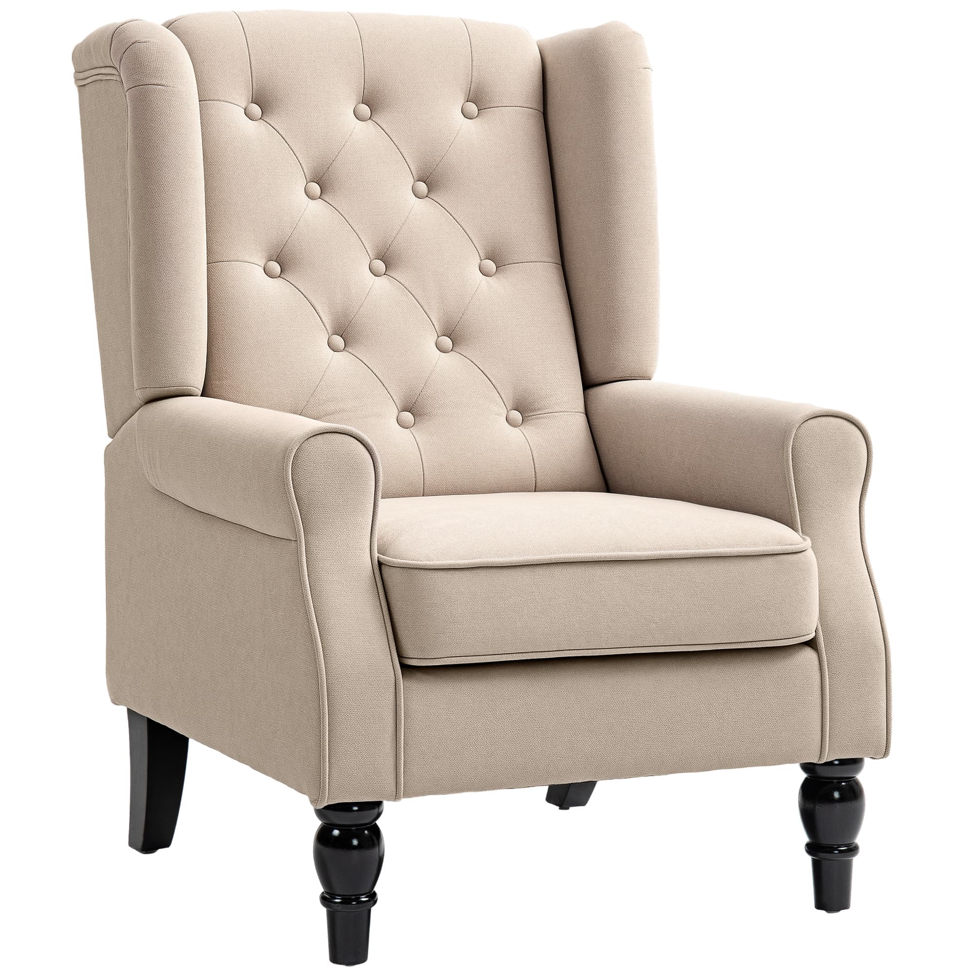 HOMCOM Fauteuil de salon capitonné avec assise large, pieds en bois, style classique, grand confort, 74 x 87 x 102 cm, beige