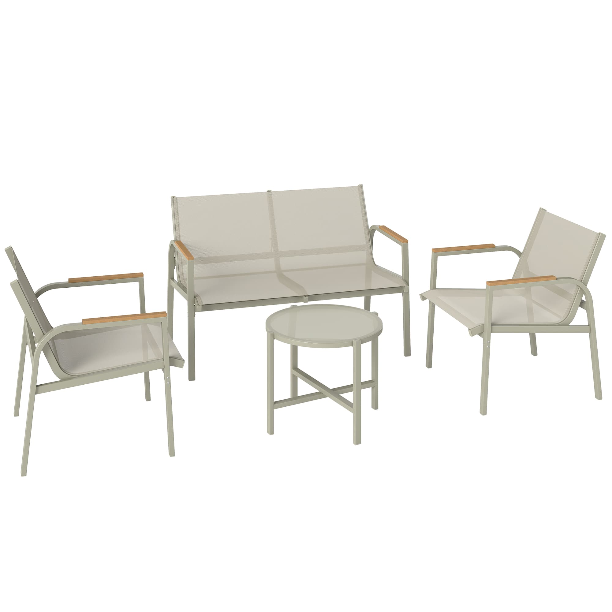 Outsunny Salon de Jardin Ensemble de Terrasse avec Canapé 2 Places, 2 Fauteuils et Table Basse en Verre Trempé 4 Pièces Vert