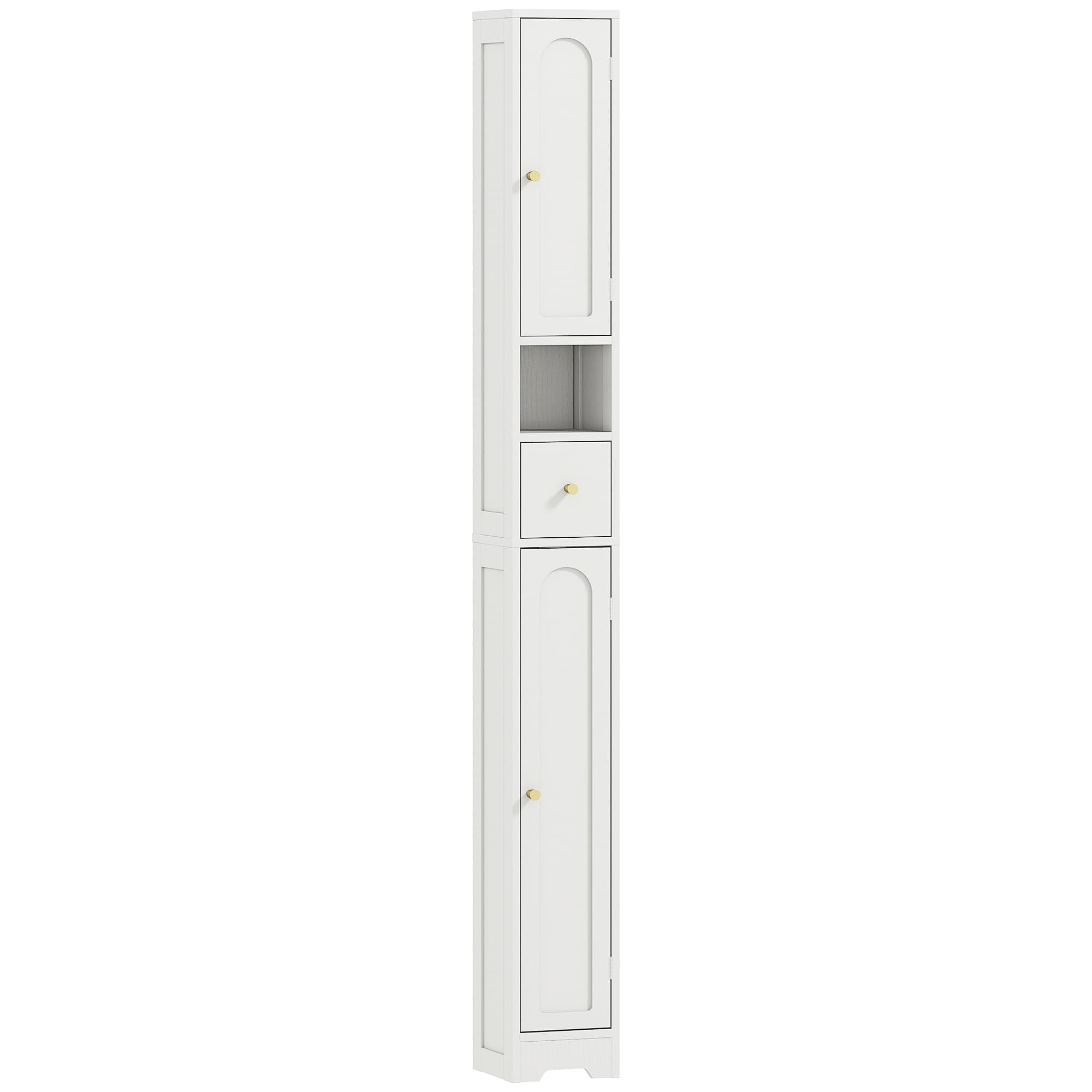 HOMCOM Meuble colonne salle de bain, meuble de rangement, 2 portes, tiroir, compartiment ouvert, étagère réglable, blanc