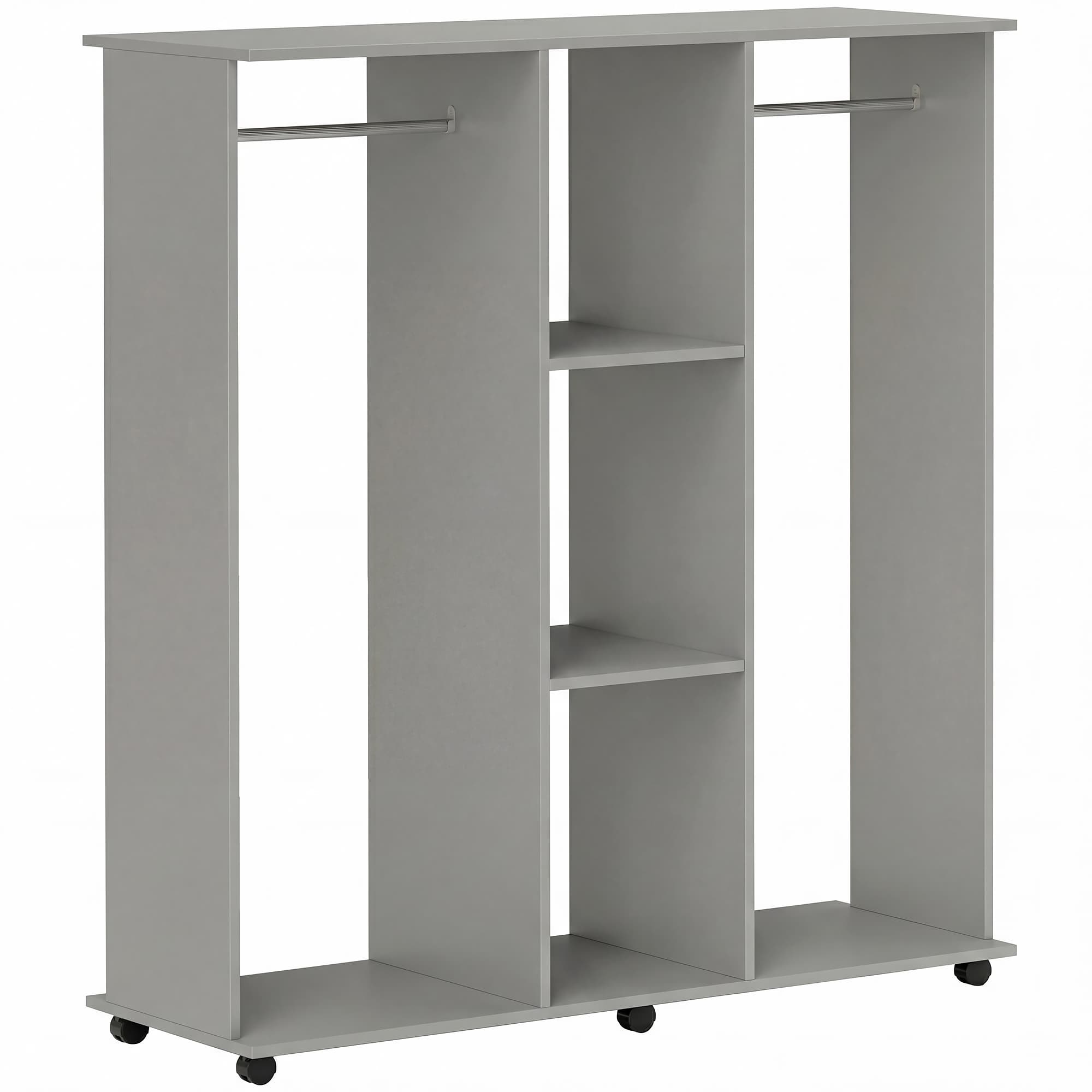 HOMCOM Armoire penderie meuble de rangement mobile 6 roulettes 120 x 40 x 128 cm en bois gris