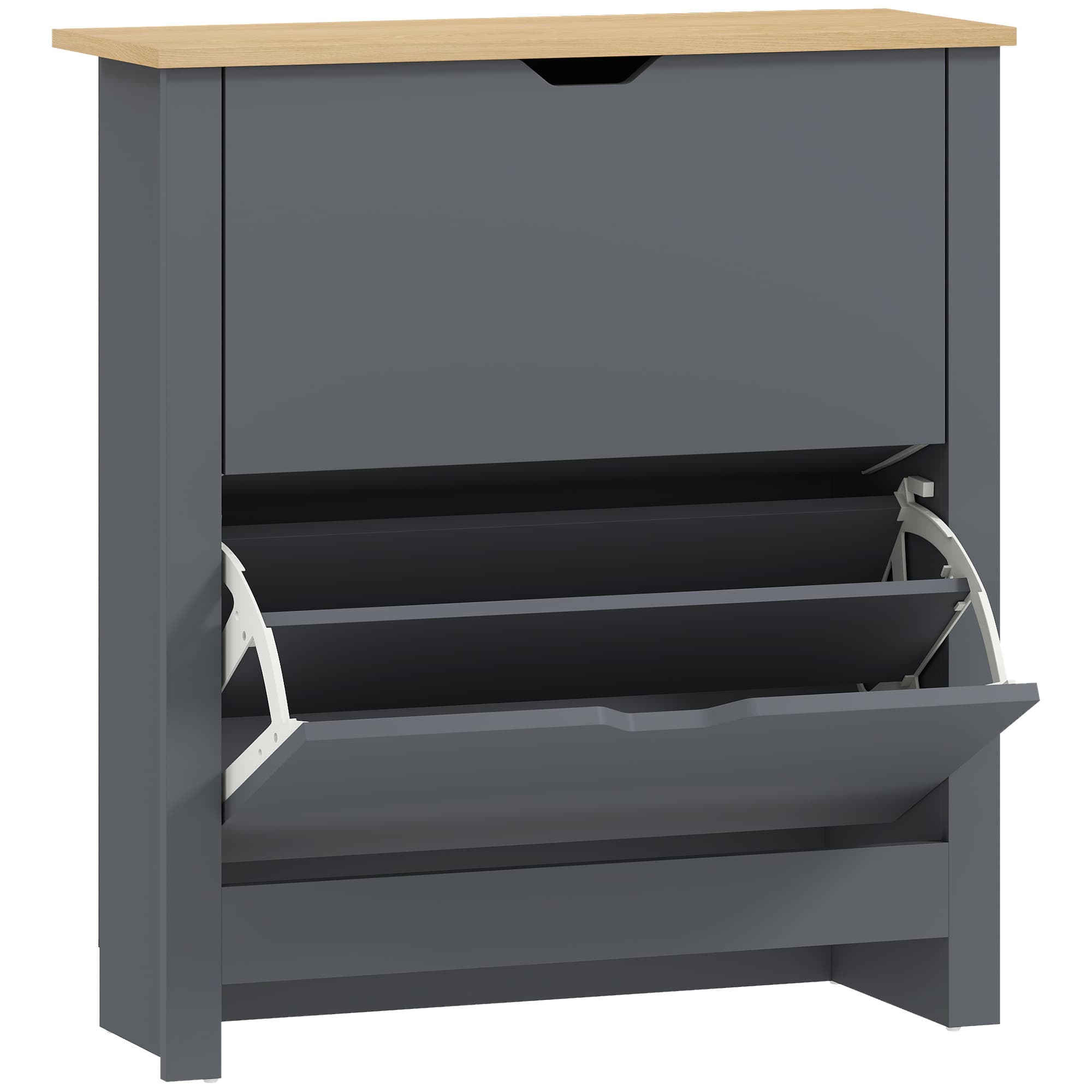 HOMCOM Meuble à chaussures 12 paires, armoire à chaussures étroite avec 2 tiroirs rabattables et étagères réglables, gris foncé