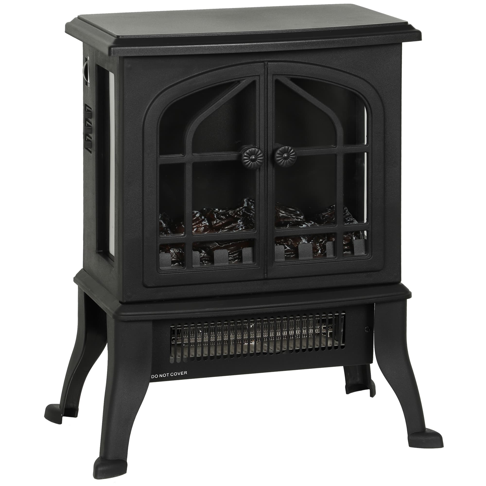 HOMCOM Cheminée électrique avec effet flamme 3D, 1800/900 W, fausse cheminée décorative, thermostat réglable, 39x24x48cm, noir