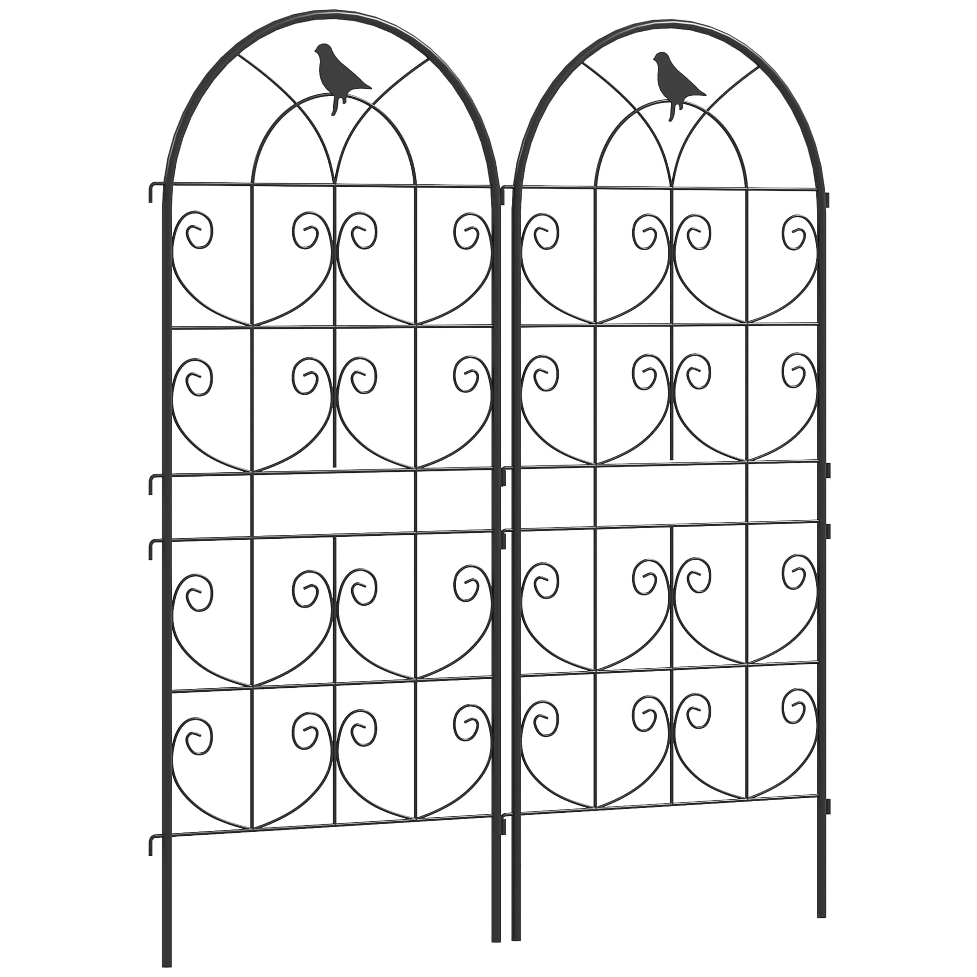 Outsunny Support pour plantes grimpantes avec oiseaux lot de 2 treillis de jardin pour légume vigne fleur métal 50 x 120 cm noir