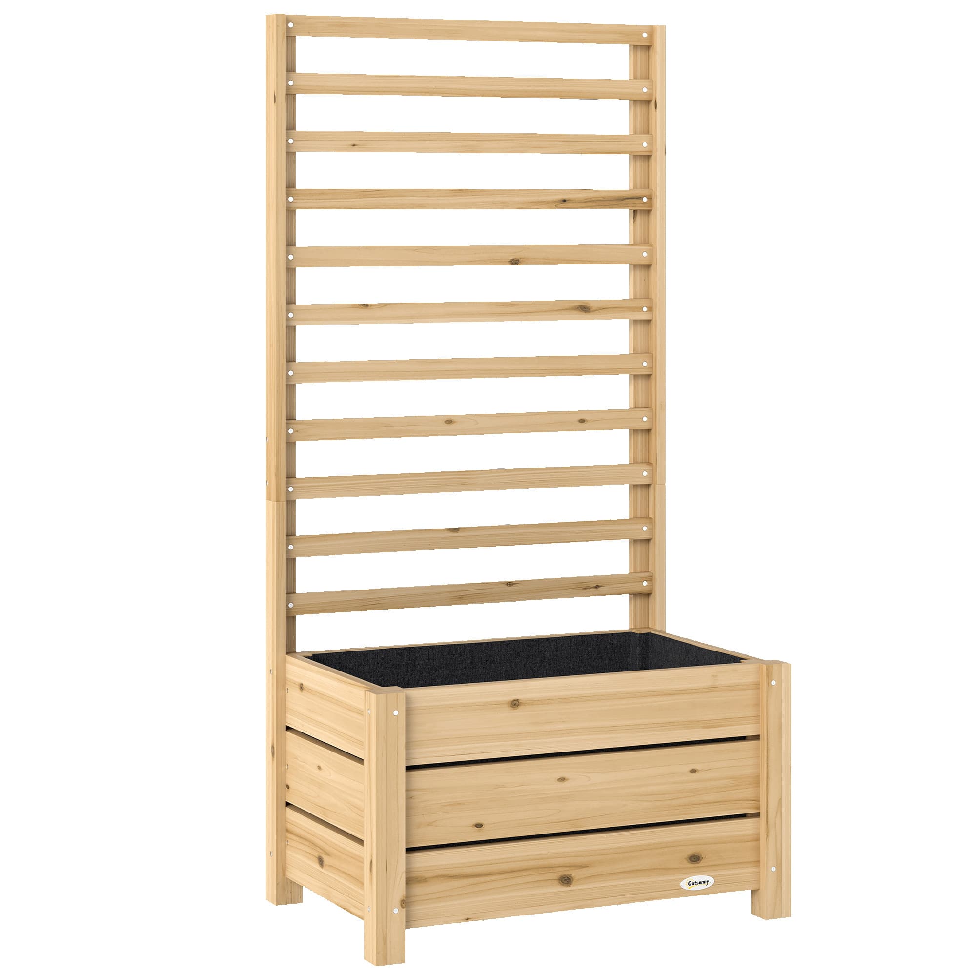 Outsunny Jardinière avec treillis, bac à fleurs avec brise-vue, trou de drainage et doublure intérieure, 60 x 39 x 120 cm, bois naturel
