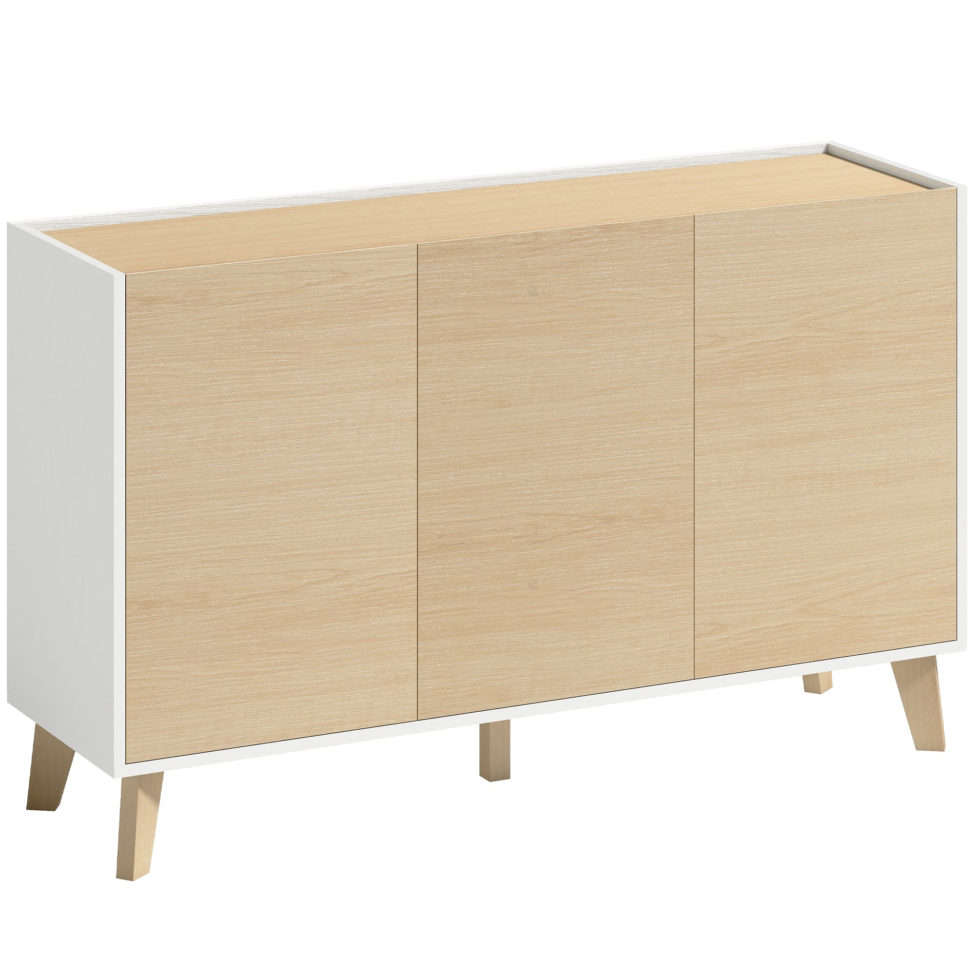 HOMCOM Buffet cuisine, meuble de rangement nordique, 3 portes à fermeture douce, 6 compartiments, bois naturel et blanc