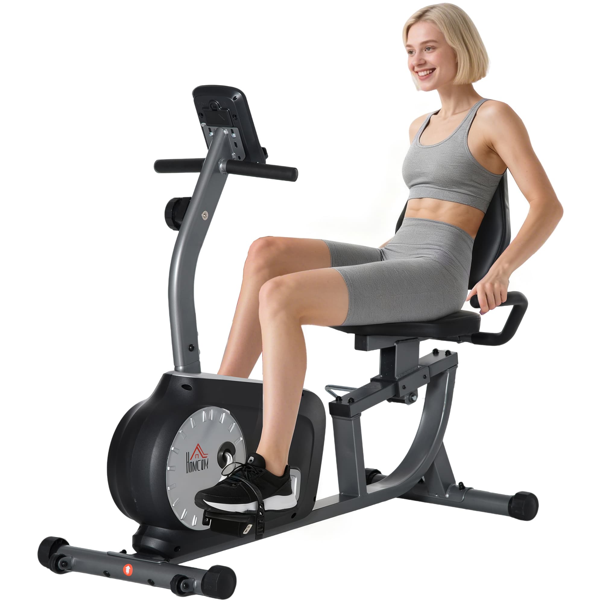 HOMCOM Vélo d'appartement semi-allongé magnétique écran LCD multifonction siège réglable 8 niveaux de résistance