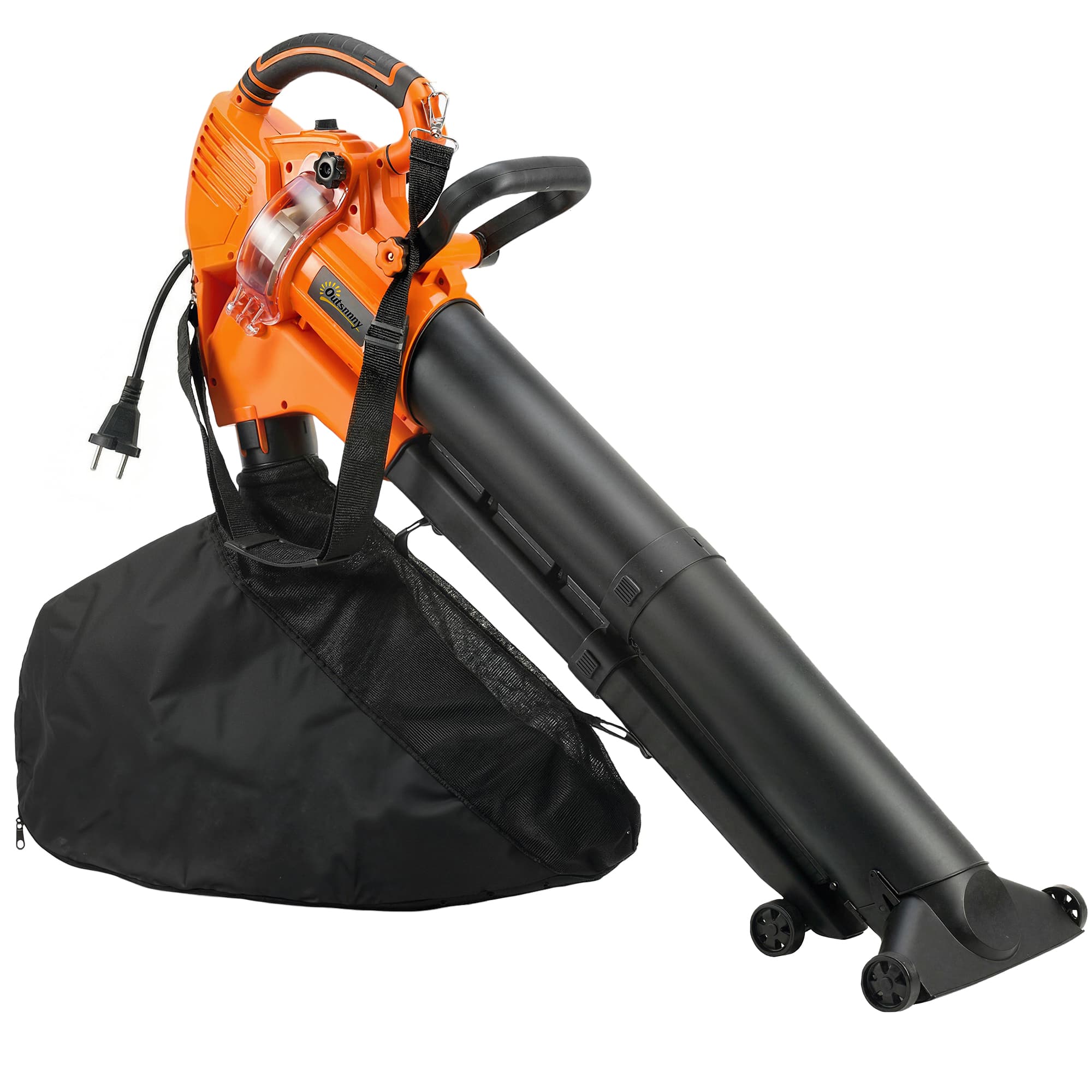 Outsunny Aspirateur-souffleur de feuilles filaire 3000w 3-en-1 avec fonction broyage, sac de collecte 40l, 4 roues, vert