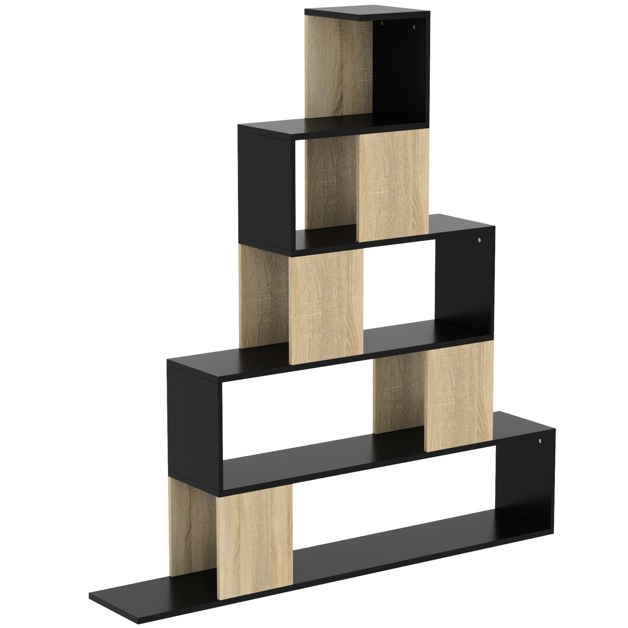 HOMCOM Étagère de rangement, bibliothèque géométrique à 5 niveaux, pour bureau, salon, chambre, noir et bois naturel