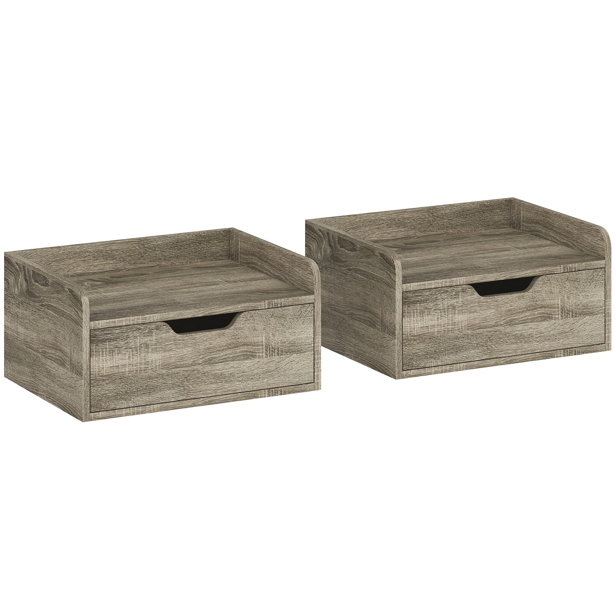 HOMCOM Lot de 2 tables de chevet murales, tables de nuit avec tiroir et plateau à rebords surélevés, 40x30x19,5cm, gris