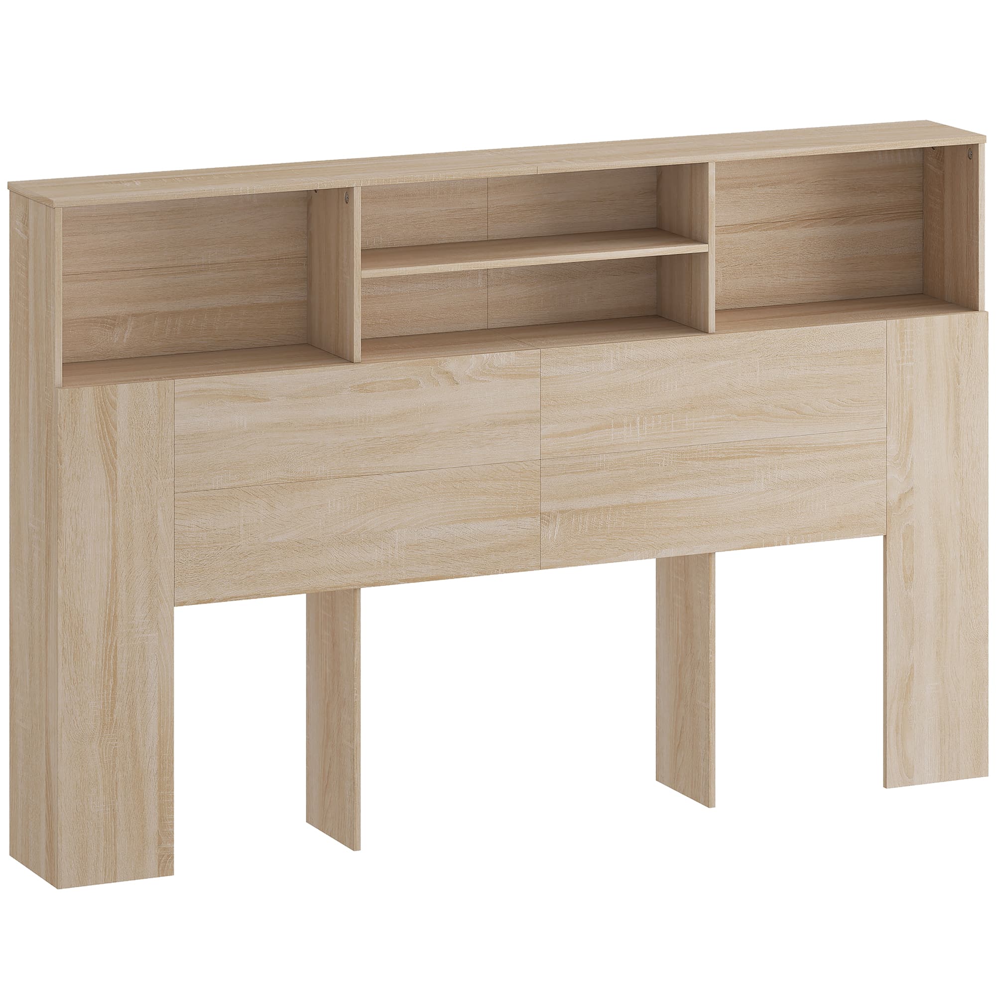 HOMCOM Tête de lit sur pied avec rangements, accessoire de lit 4 compartiments ouverts, 160 x 20,2 x 108,2 cm, bois naturel