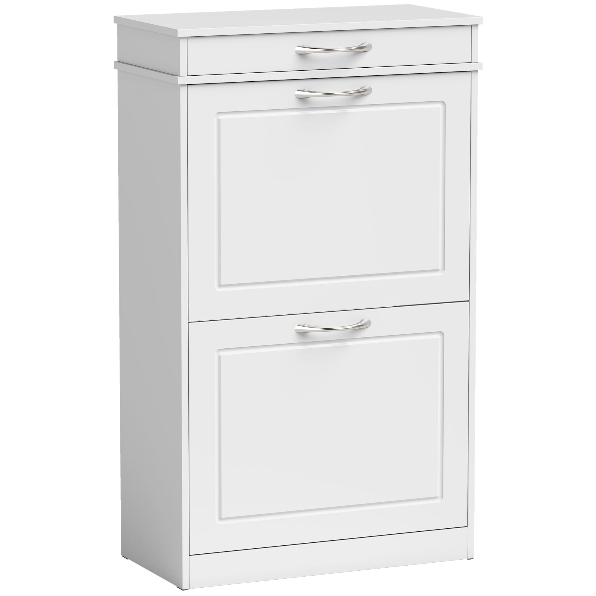 HOMCOM Meuble chaussure 8 paires, armoire à chaussures étroit avec tiroir et 2 portes abattants et étagère réglable, blanc