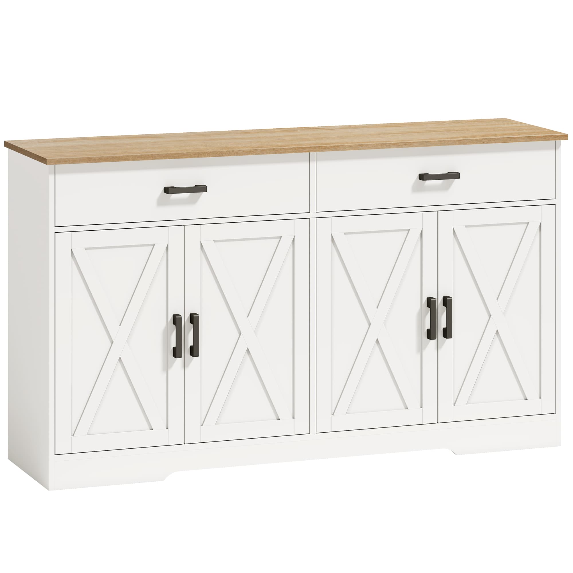 HOMCOM Buffet 140 cm style ferme, armoire de cuisine avec 2 tiroirs et 2 portes, Blanc