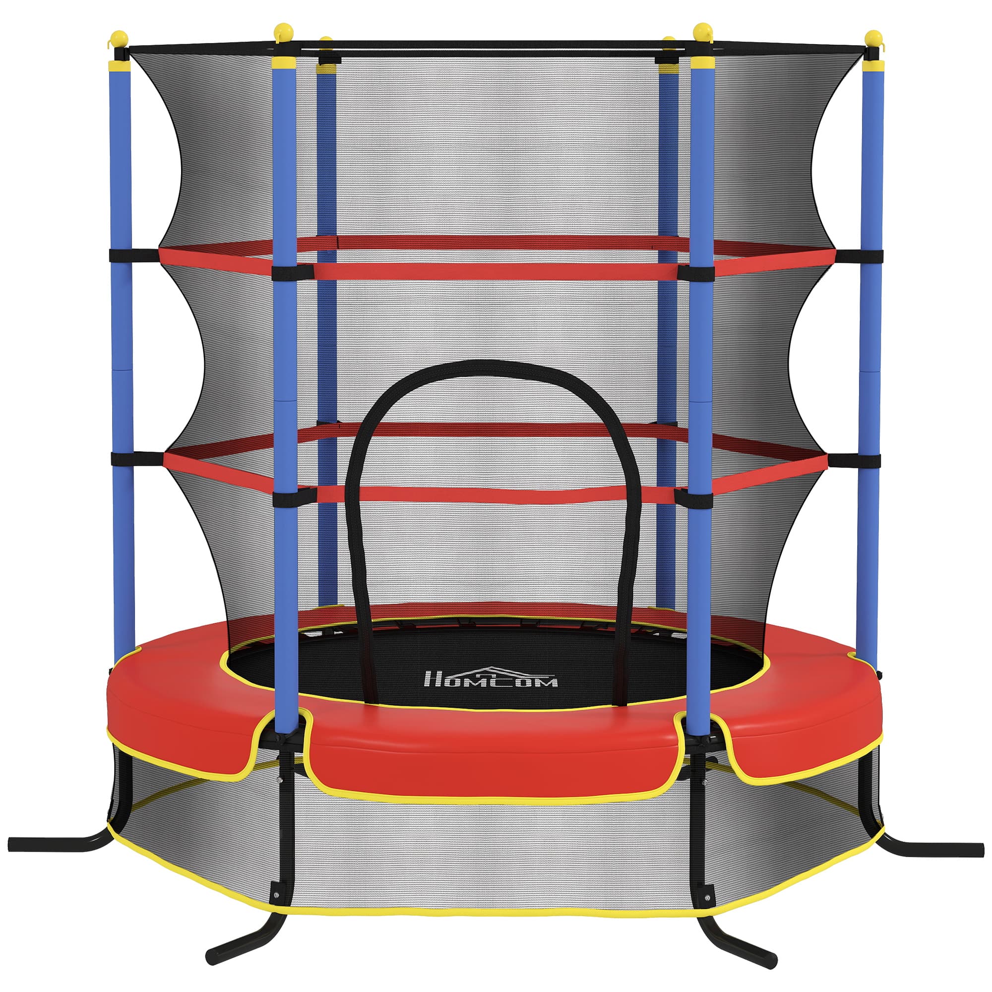 HOMCOM Trampoline Enfant Ø 1,75 × 1,90H m Filet de sécurité Porte zipée Couvre-Ressorts 6 poteaux rembourrés Noir Rouge Bleu