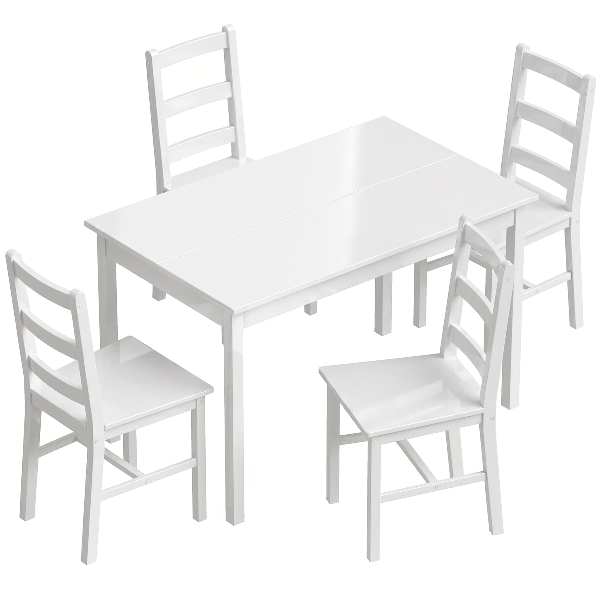 HOMCOM Ensemble de salle à manger 5 pièces pour 4 personnes, table rectangulaire et chaises en bois massif, pour petits espaces, Blanc