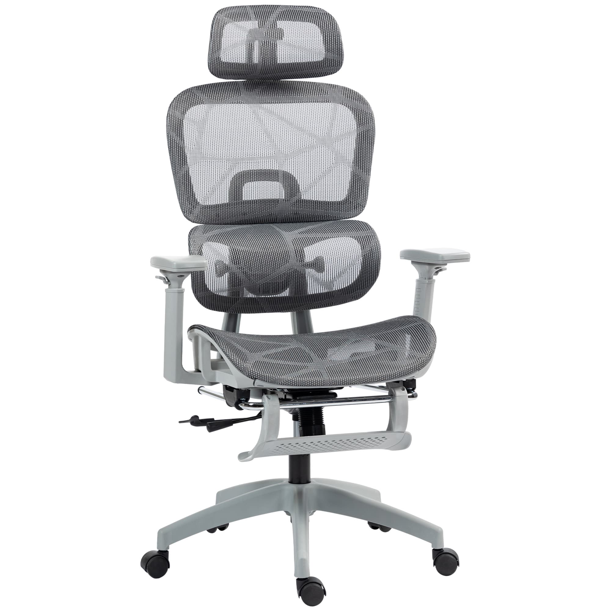 HOMCOM Fauteuil de bureau, chaise de bureau ergonomique en maille avec accoudoirs 3D, dossier inclinable, 66x64x122 cm, gris