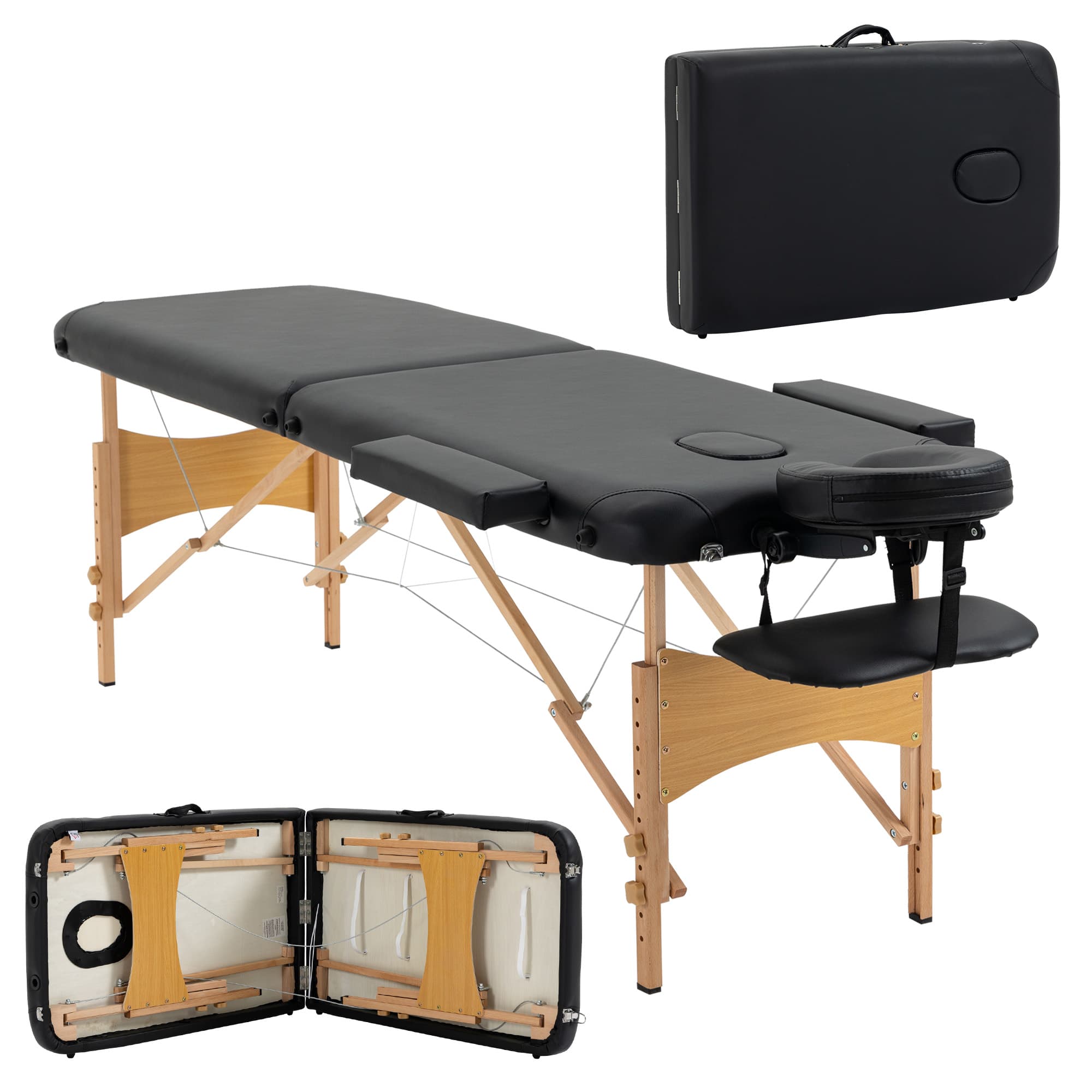 HOMCOM Lit/Table de Massage cosmetique Pliable en Bois 2 Zones (Black)