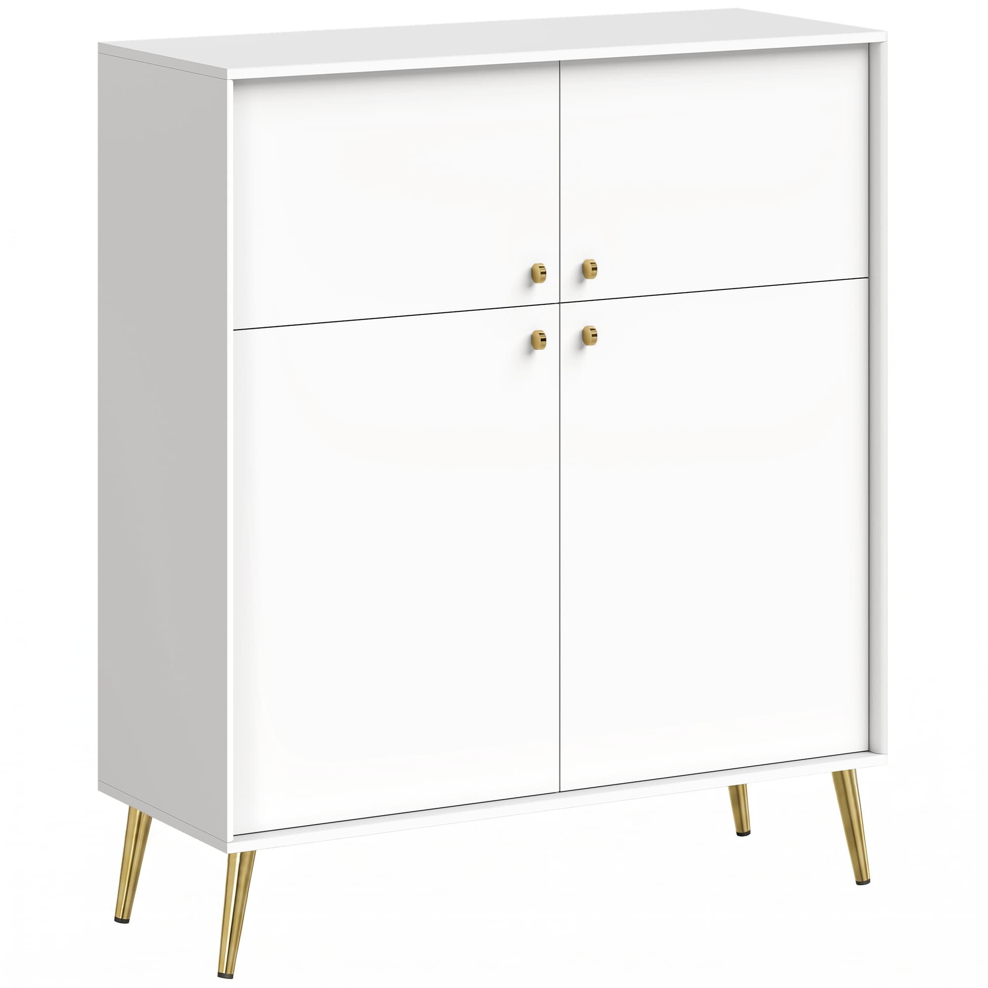 HOMCOM Buffet moderne 105,4 cm avec 4 portes Soft-Close et pieds métalliques, pour salle à manger & cuisine, blanc crème