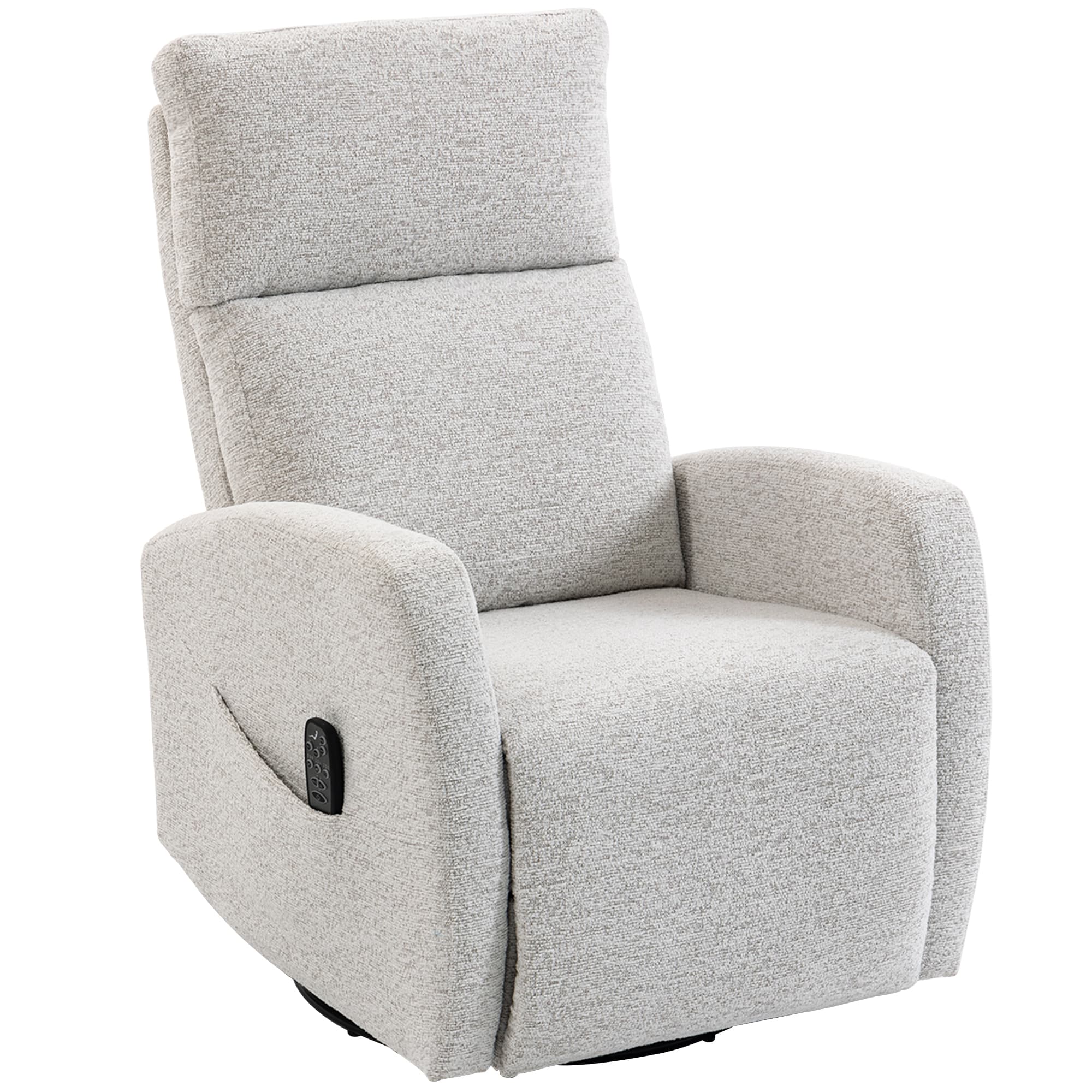 HOMCOM Fauteuil inclinable de massage et chauffage, fauteuil de relaxation en chenille, dossier réglable, pivotant 360°, crème