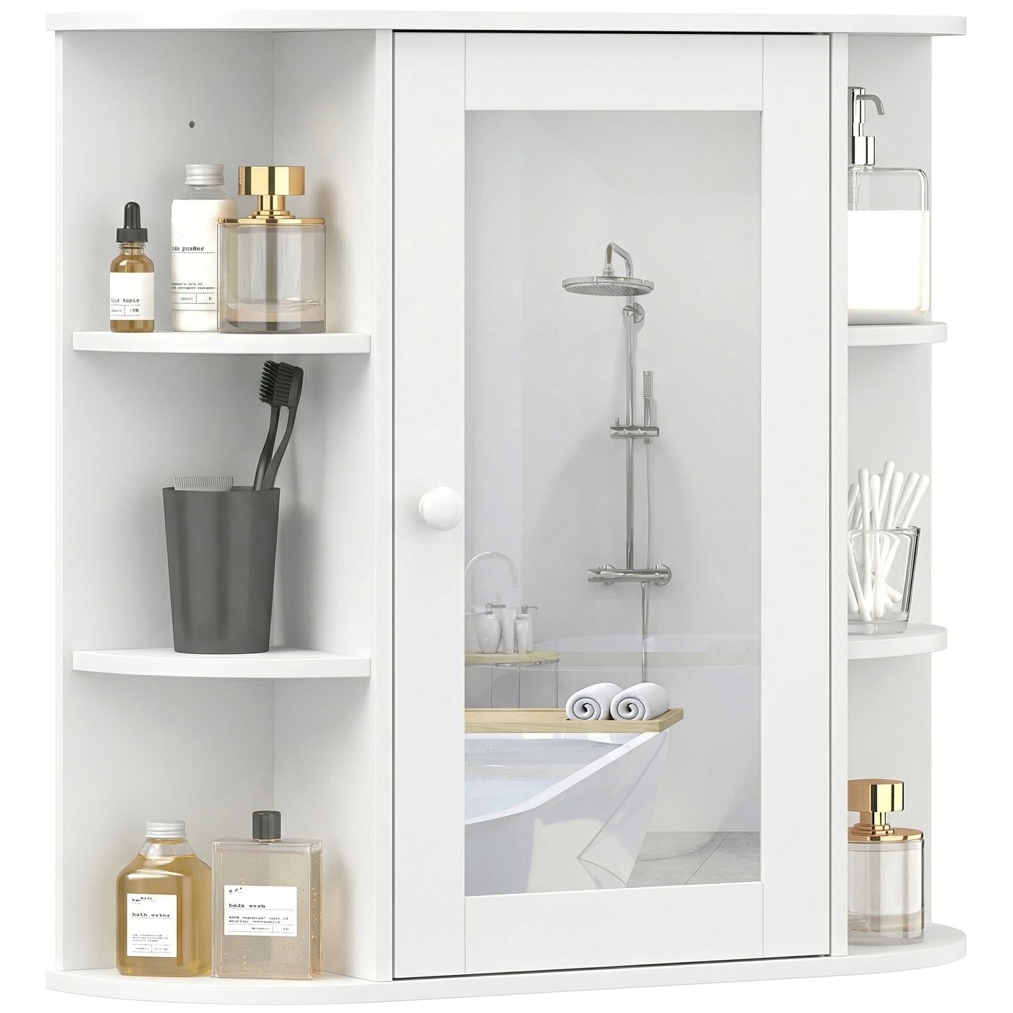HOMCOM Armoire Murale Salle de Bain avec Miroir, Porte et Étagères Latérales Blanc MDF Aosom France