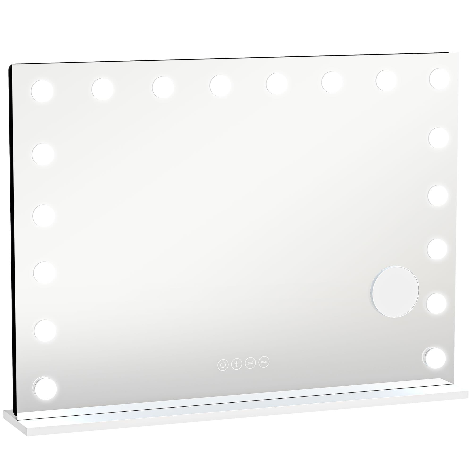 HOMCOM Miroir maquillage Hollywood 18 ampoules LED, 3 couleurs d'éclairage, lumière RGB, haut-parleur Bluetooth, blanc