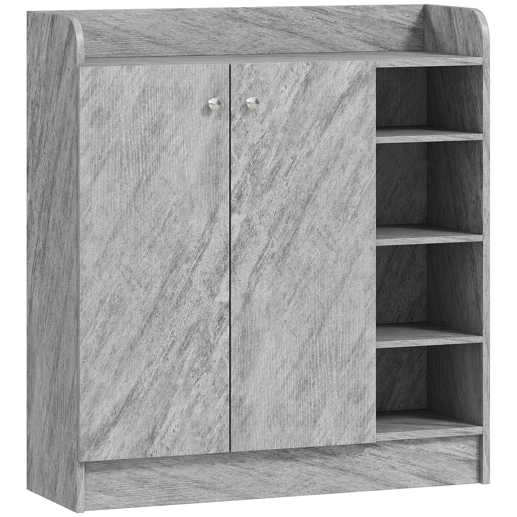 HOMCOM Armoire à chaussures, capacité 12 paires, 2 portes et 4 compartiments ouverts, pour couloir ou entrée, Gris