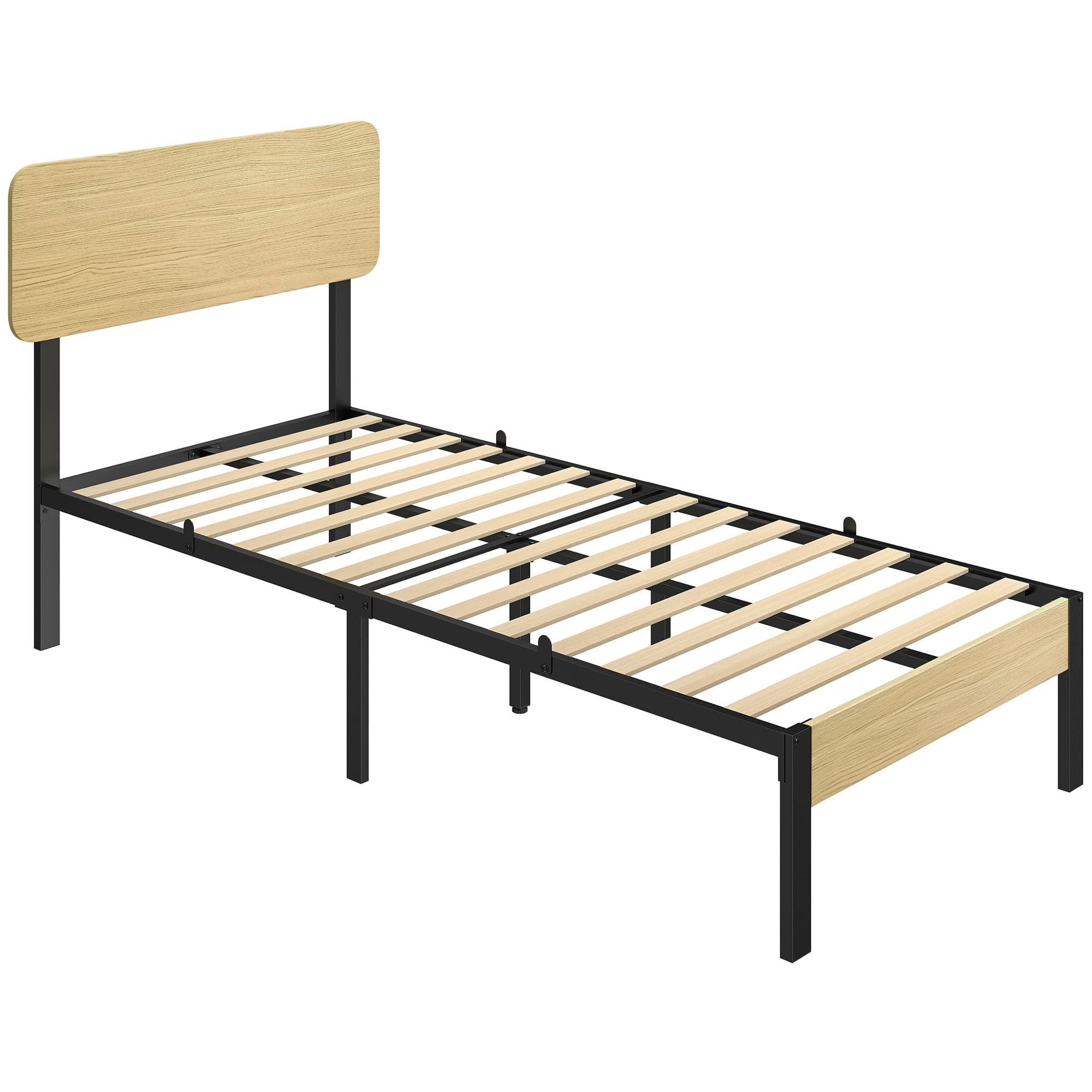 HOMCOM Cadre de lit 90 x 200 cm avec tête et pied de lit, lit plateforme, base pour matelas avec rangement sous le lit