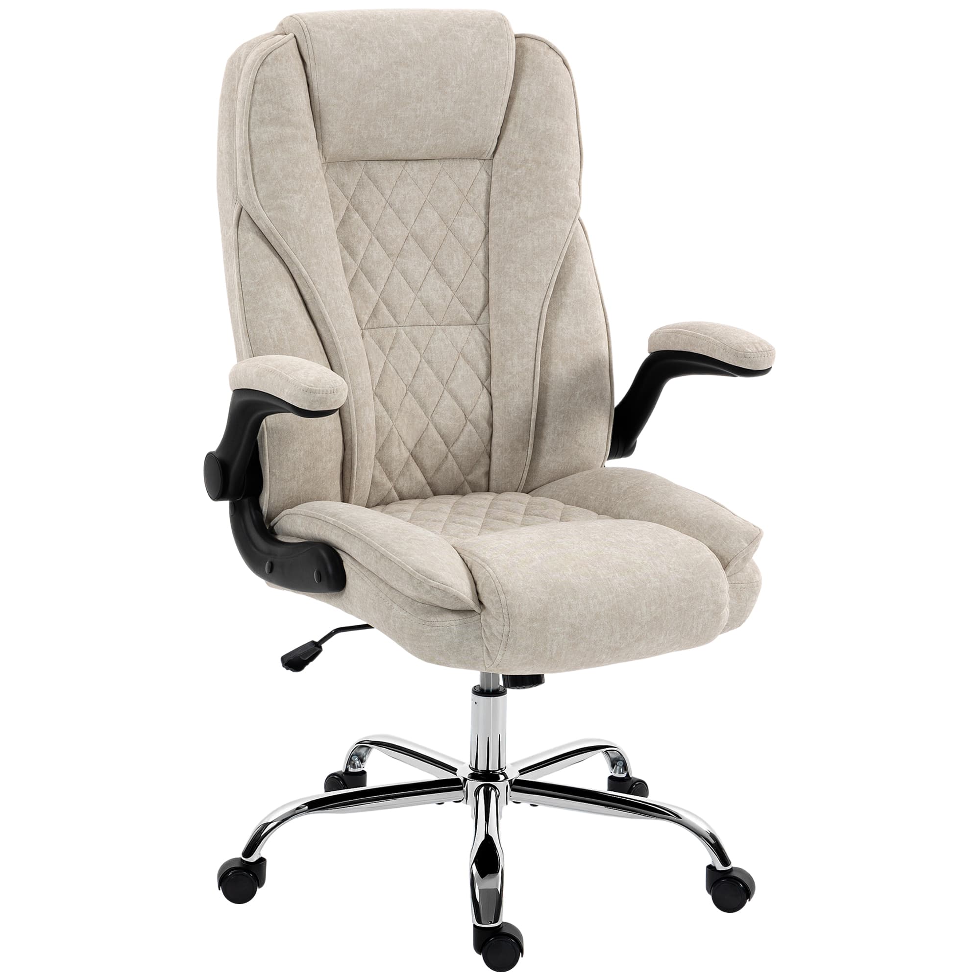 HOMCOM Fauteuil de bureau, chaise bureau ergonomique, hauteur réglable, accoudoirs relevables, 70 x 70 x 114-122 cm, beige