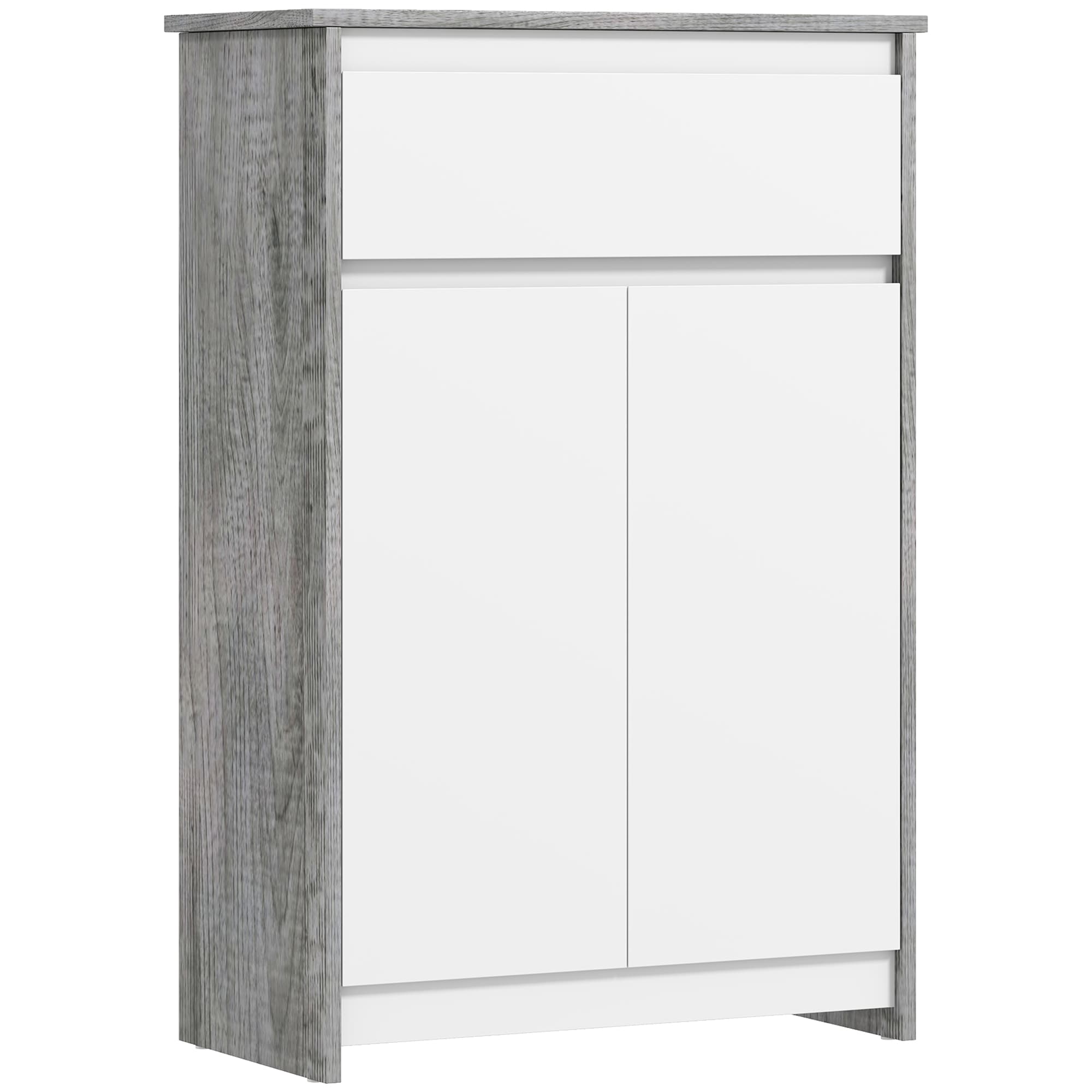 kleankin Meuble de salle de bain autoportant avec tiroir et portes doubles, Gris-Blanc