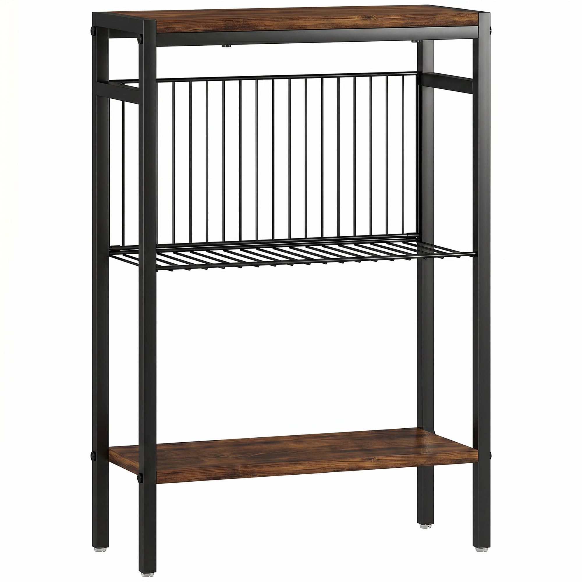 HOMCOM Table d'appoint à 3 plateaux, petite table de chevet avec cadre en métal, Marron rustique pour salon