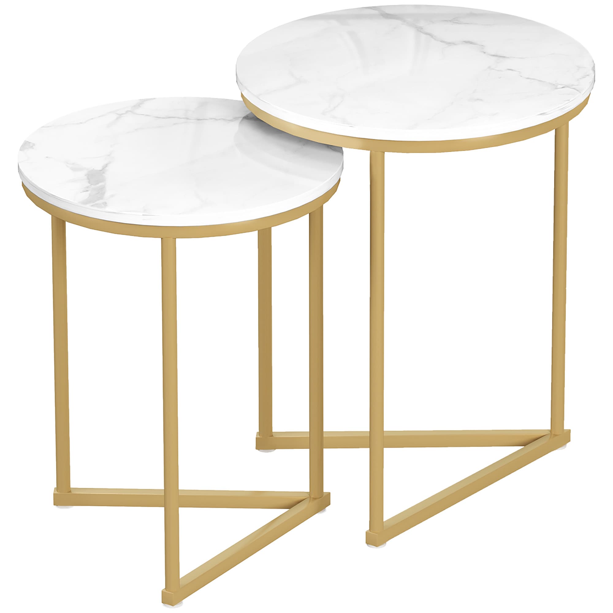 HOMCOM Lot de 2 tables d'appoint, table basse moderne avec pieds en acier dorés pour salon, chambre