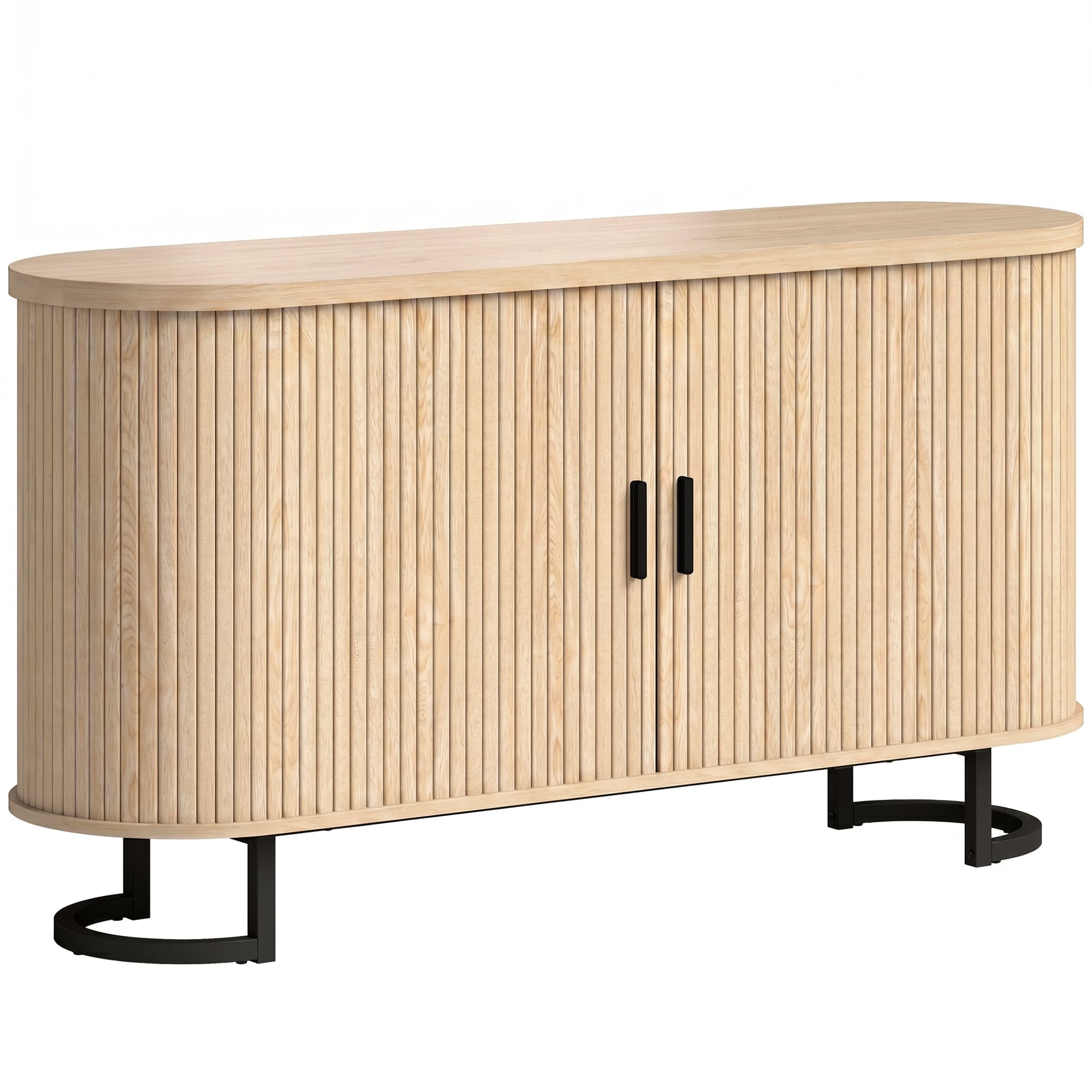 HOMCOM Buffet salon, meuble de rangement ovale avec 2 portes coulissantes et étagères réglables, 140x40x75cm, bois naturel