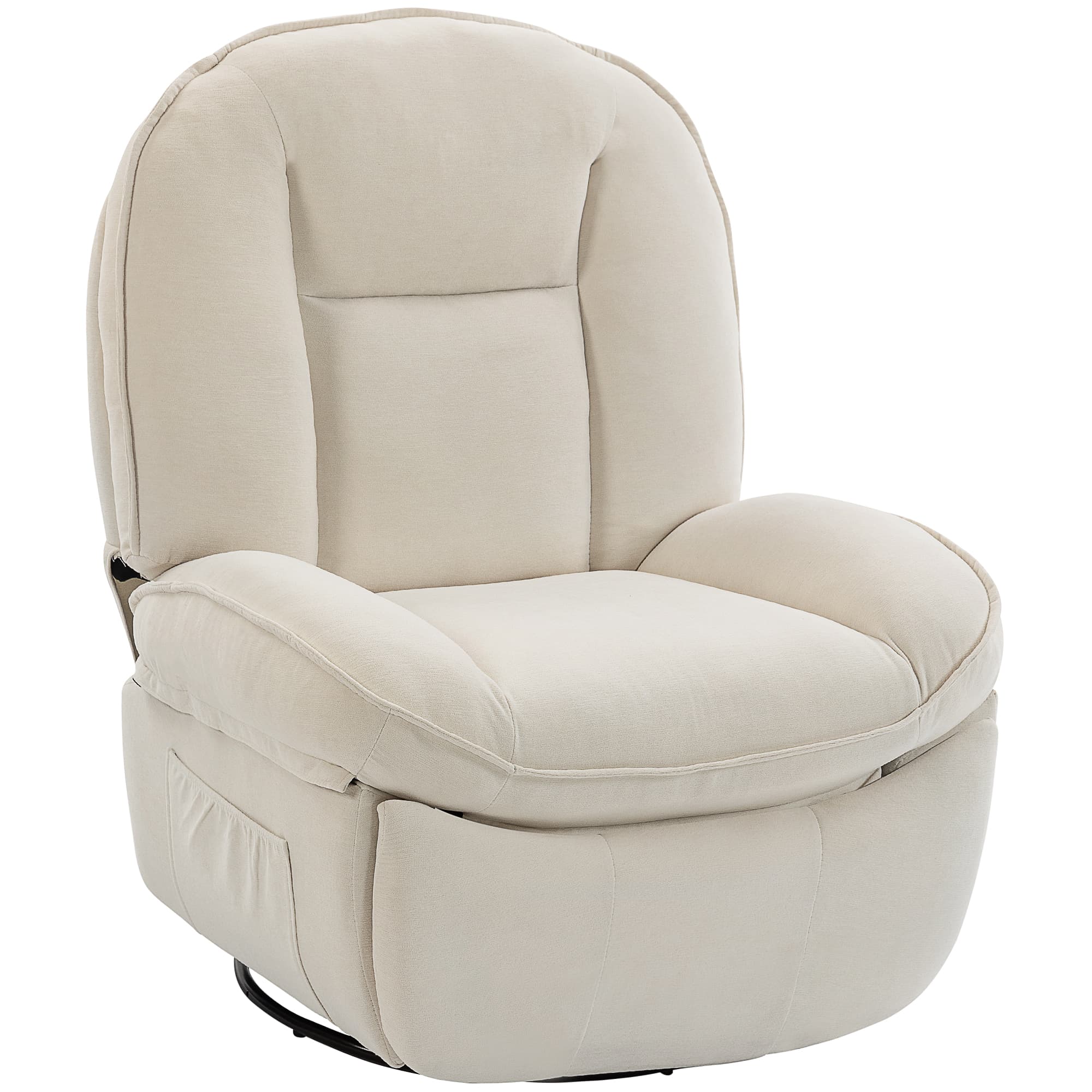 HOMCOM Fauteuil inclinable en chenille, fauteuil de relaxation pivotant à 360°, assise large, poches latérales, crème
