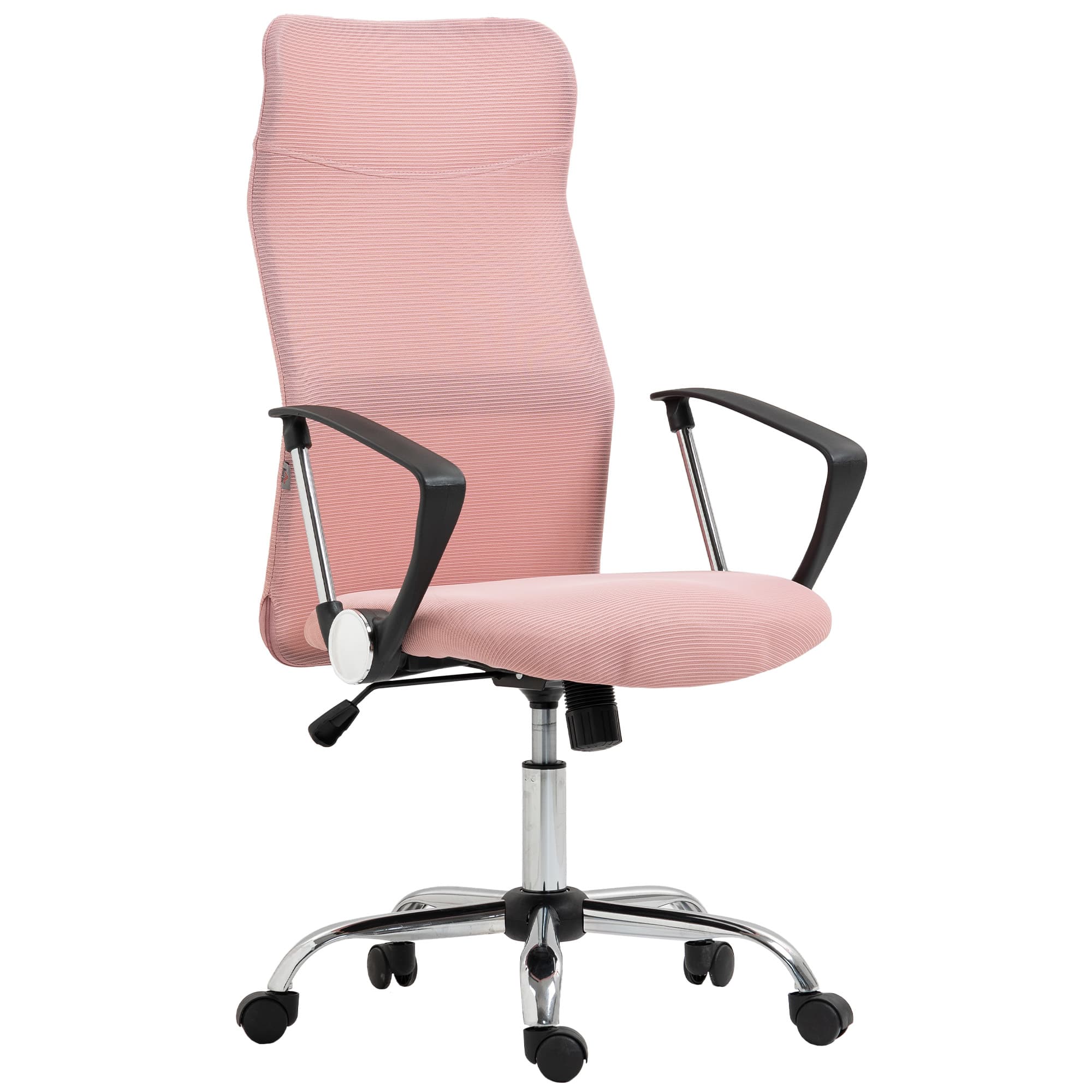 HOMCOM Fauteuil de bureau manager dossier ergonomique hauteur assise réglable pivotant tissu maille 63x65x119109-119cm rose