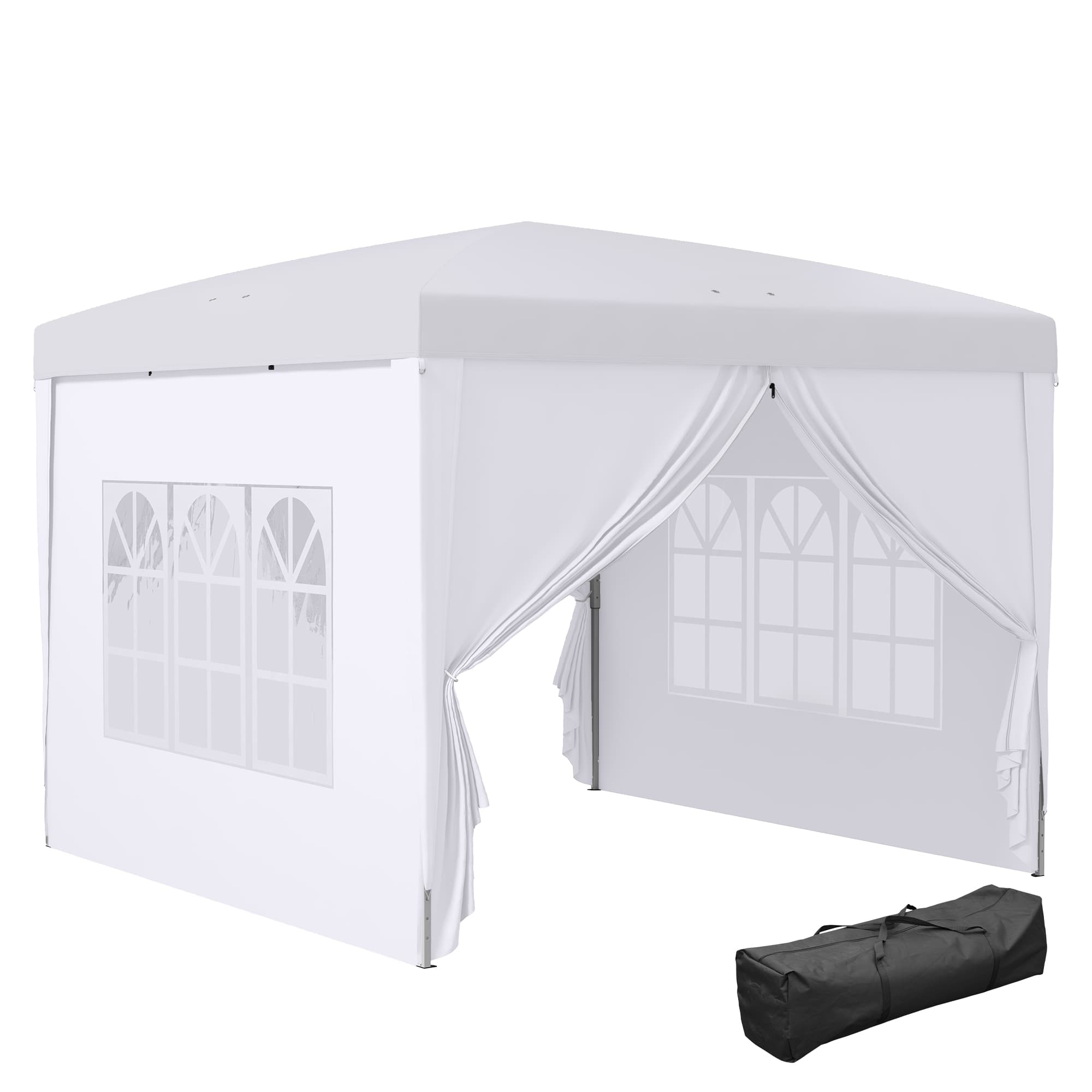 Outsunny Tonnelle Barnum Tente de réception Pliante 3 x 3 x 2,58 m avec fenêtres + Sac de Transport Blanc