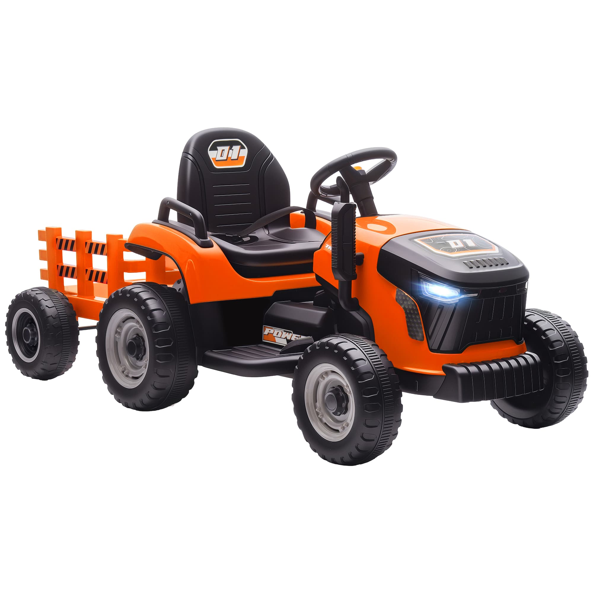 AIYAPLAY Tracteur électrique enfants avec remorque amovible, voiture électrique enfants, télécommande 2,4G, 139x58x55cm, orange