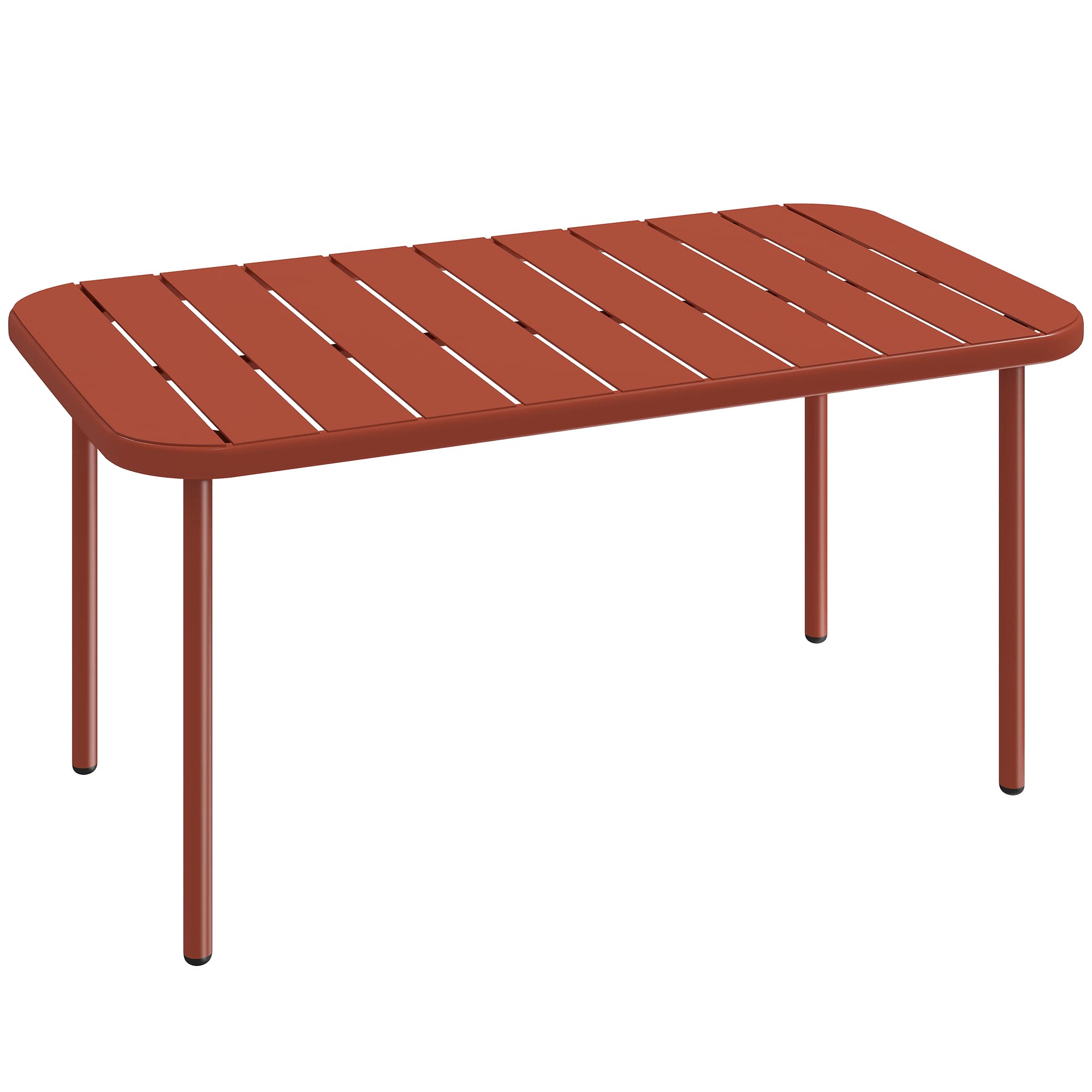 Outsunny Table Basse de Jardin en Acier Galvanisé, Plateau à Lattes, Table Rectangulaire aux Angles Arrondis, 90x50x43cm, Rouge