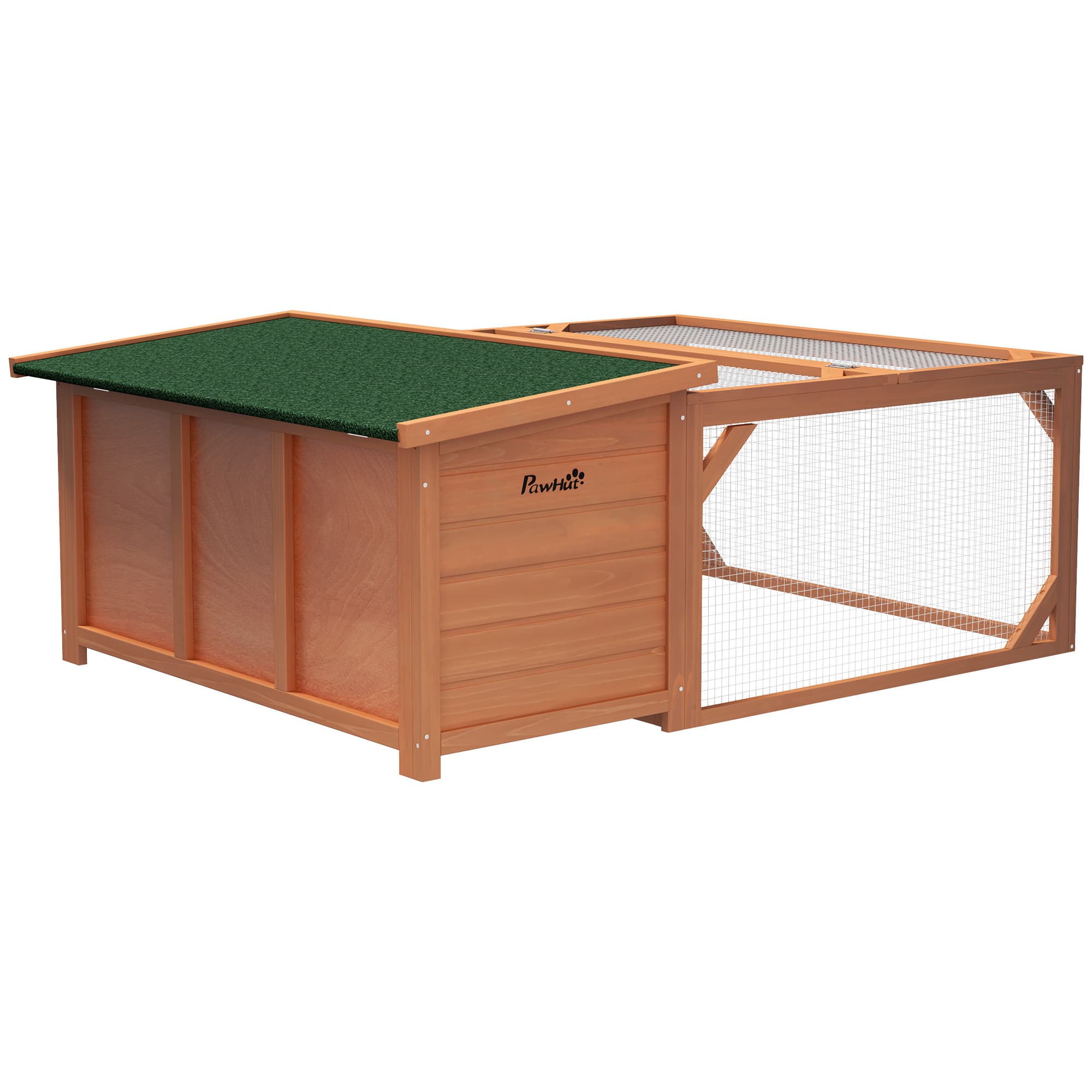 PawHut Clapier d'extérieur, cage lapin avec enclos, toit en asphalte, cadre en bois, 125,5 x 100 x 49 cm, orange